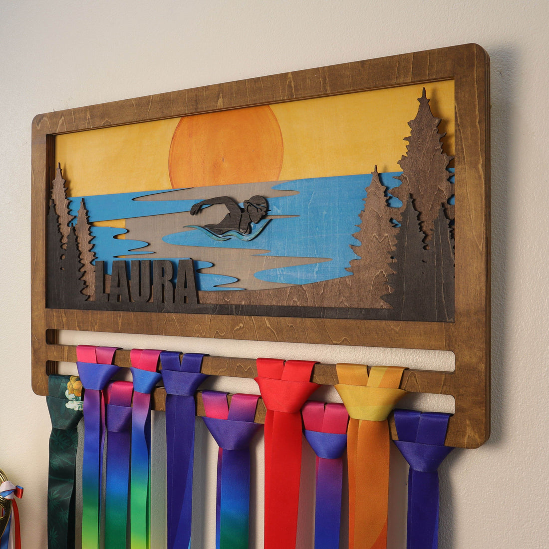 Personalized Swimming Medal Holder – Custom Medal Display Rack for Swimmers – Champion Hanger Gifts - Champion Hanger