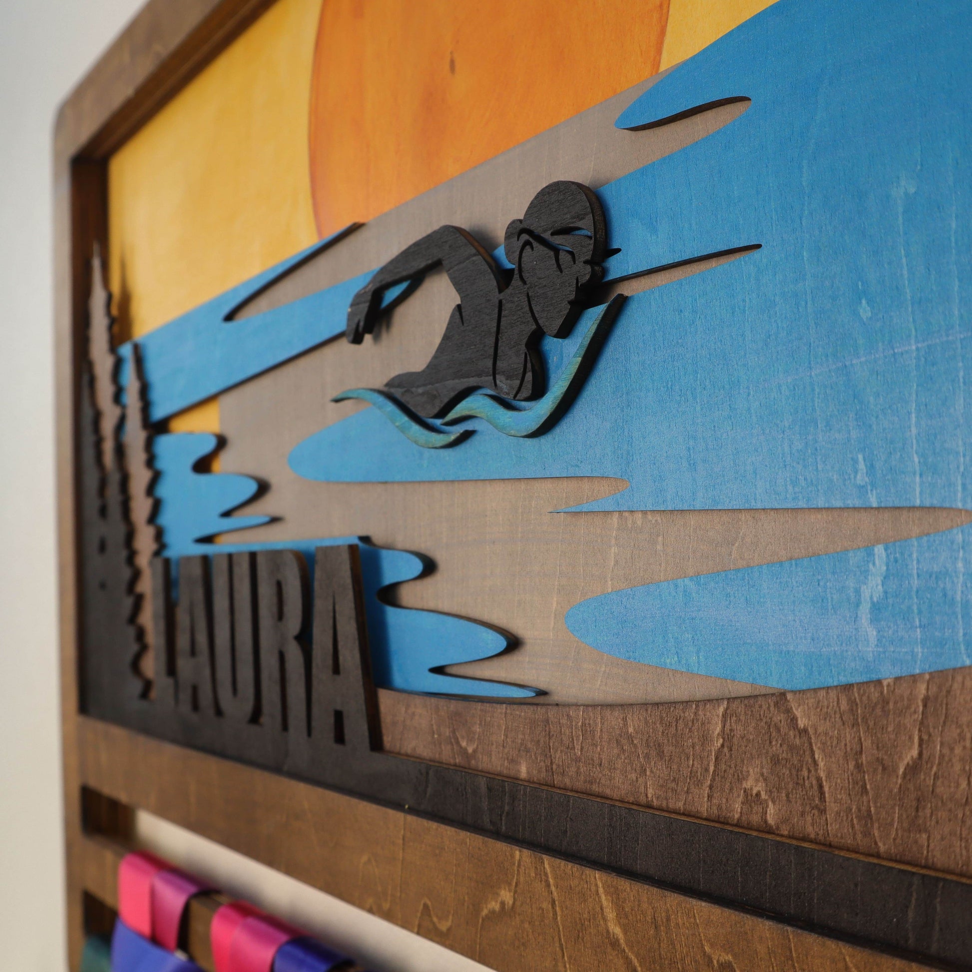 Personalized Swimming Medal Holder – Custom Medal Display Rack for Swimmers – Champion Hanger Gifts - Champion Hanger