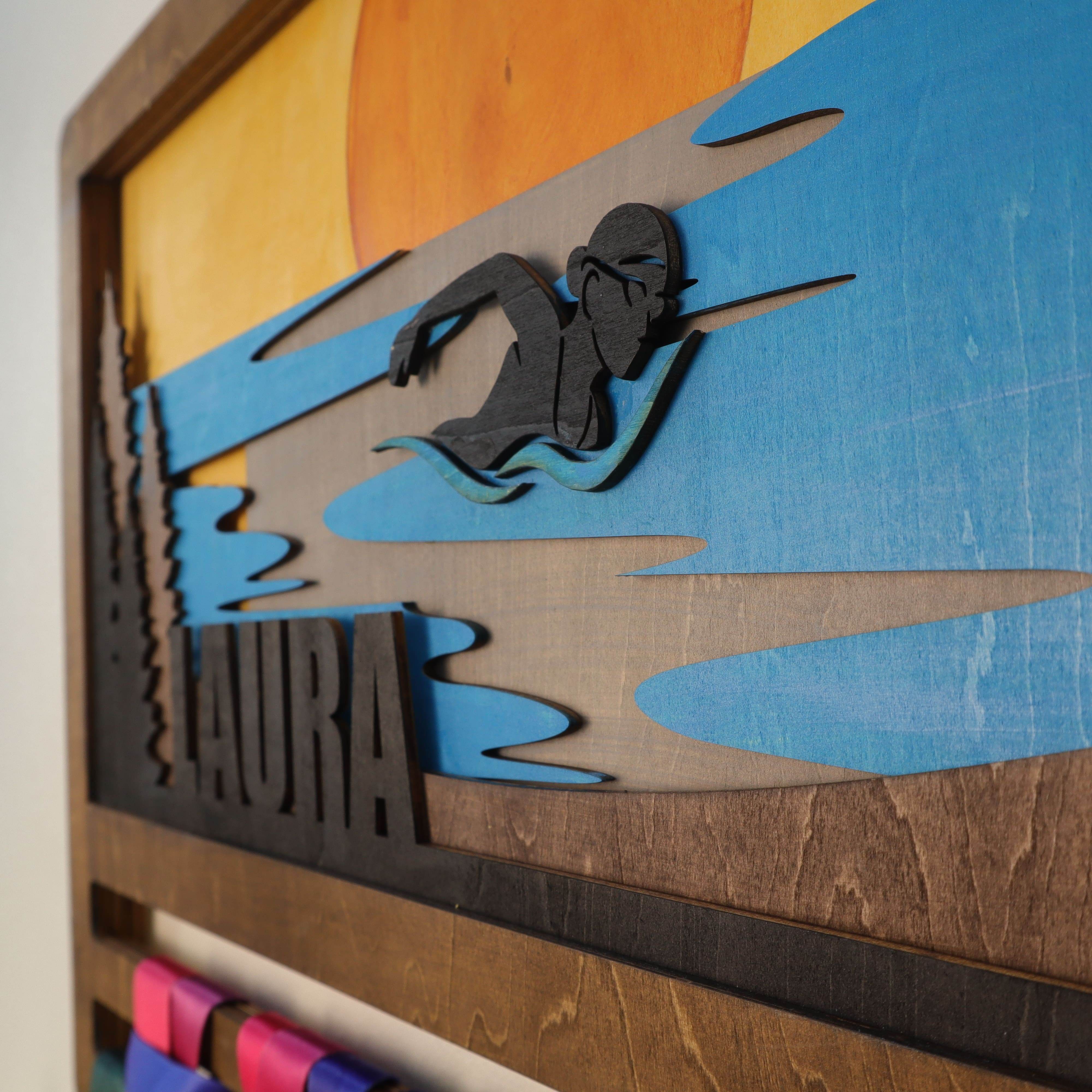 Personalized Swimming Medal Holder – Custom Medal Display Rack for Swimmers – Champion Hanger Gifts - Champion Hanger