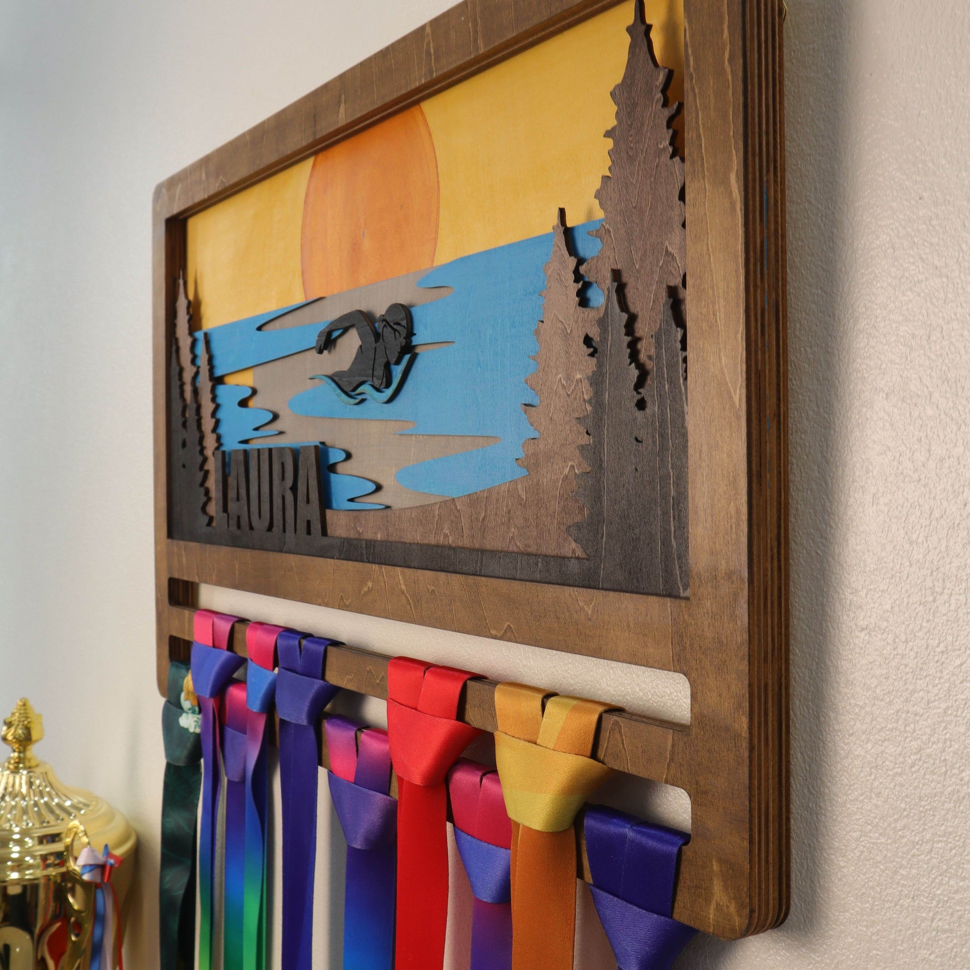 Personalized Swimming Medal Holder – Custom Medal Display Rack for Swimmers – Champion Hanger Gifts - Champion Hanger
