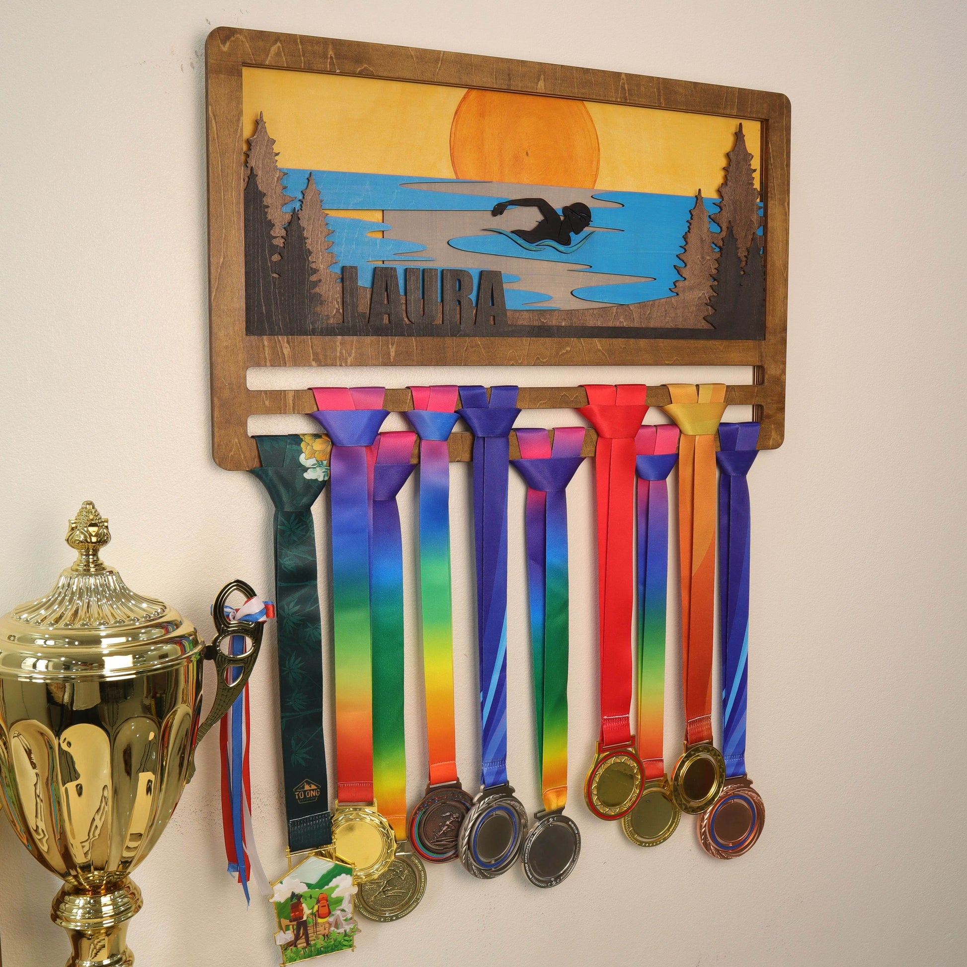 Personalized Swimming Medal Holder – Custom Medal Display Rack for Swimmers – Champion Hanger Gifts - Champion Hanger
