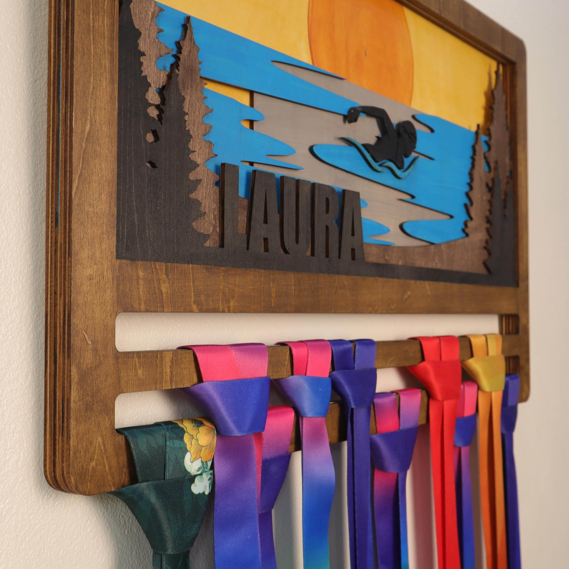 Personalized Swimming Medal Holder – Custom Medal Display Rack for Swimmers – Champion Hanger Gifts - Champion Hanger