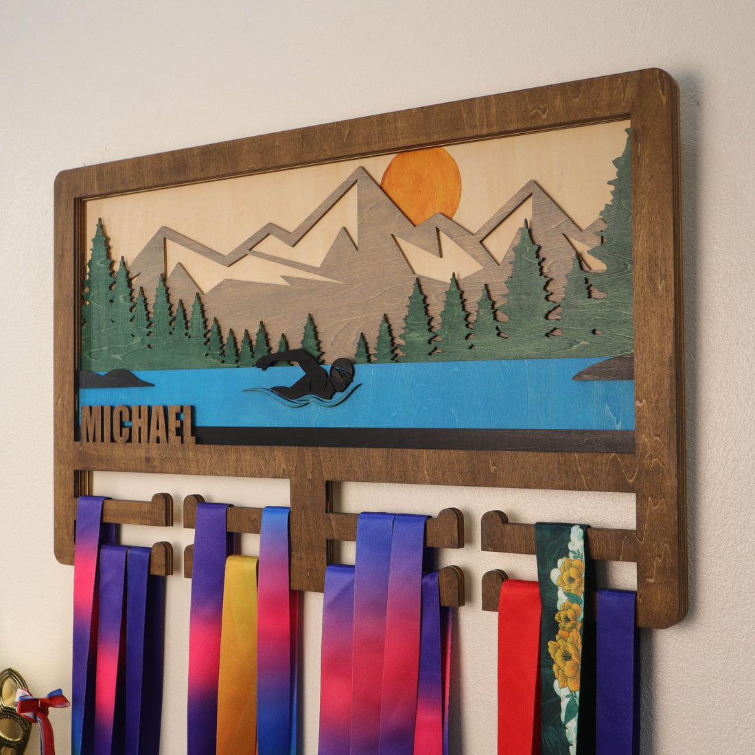 Personalized Swimming Medal Holder – Custom Medal Display Rack for Swimmers – Champion Hanger Gifts - Champion Hanger