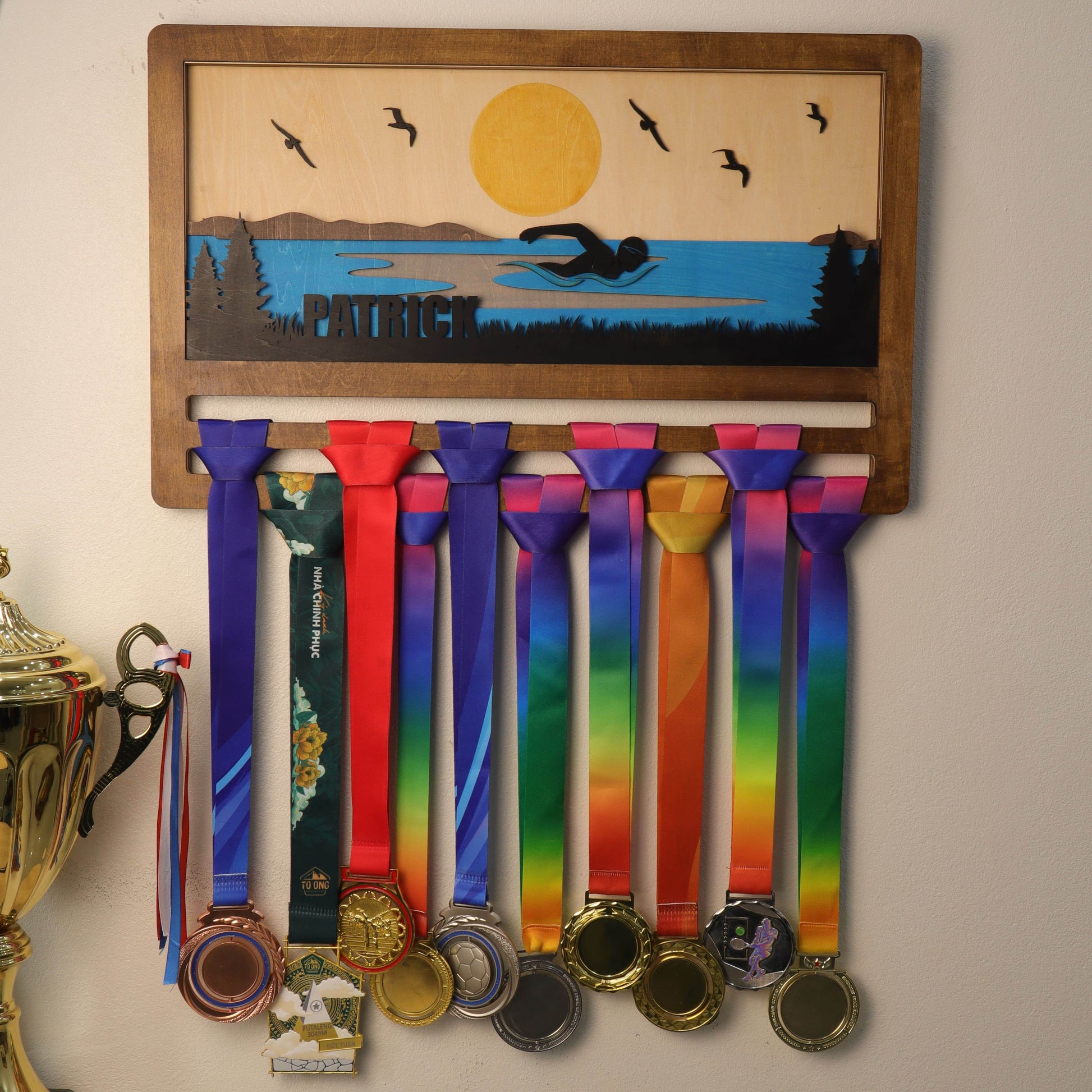 Personalized Swimming Medal Holder – Custom Medal Display Rack for Swimmers – Champion Hanger Gifts - Champion Hanger
