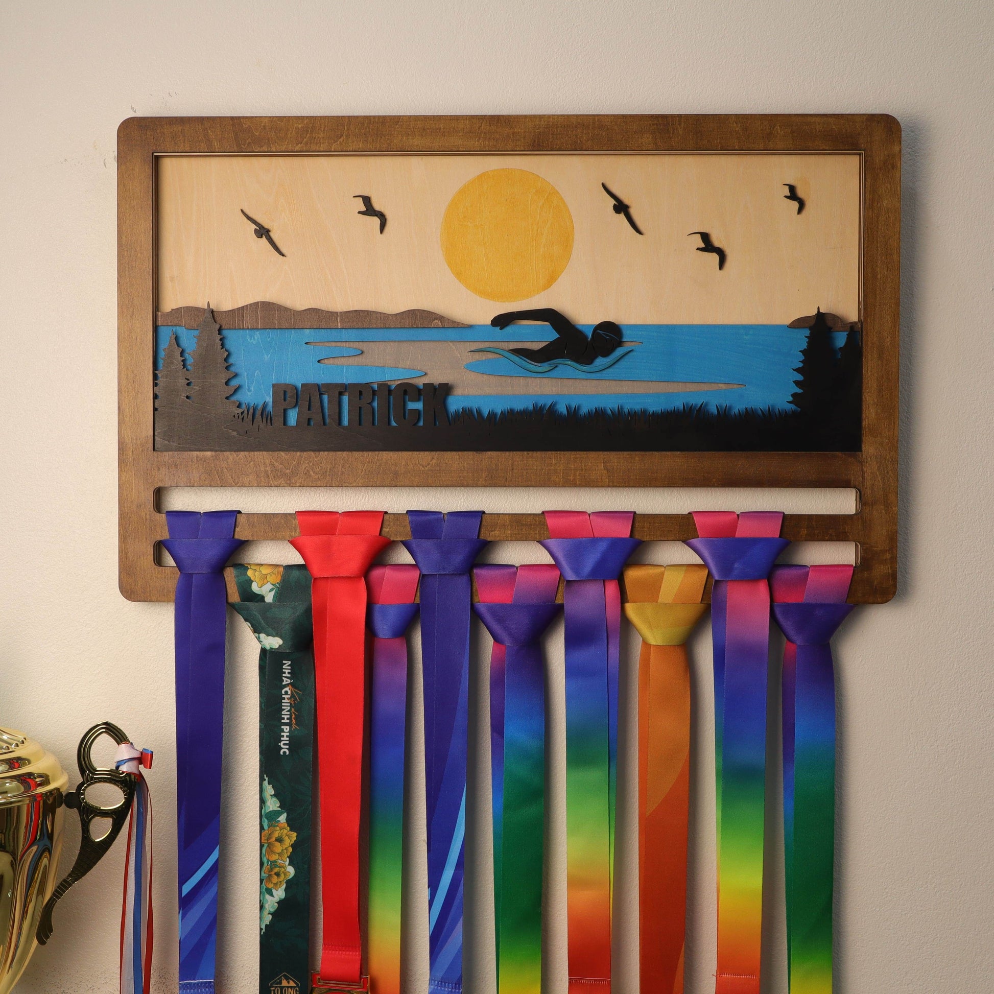 Personalized Swimming Medal Holder – Custom Medal Display Rack for Swimmers – Champion Hanger Gifts - Champion Hanger