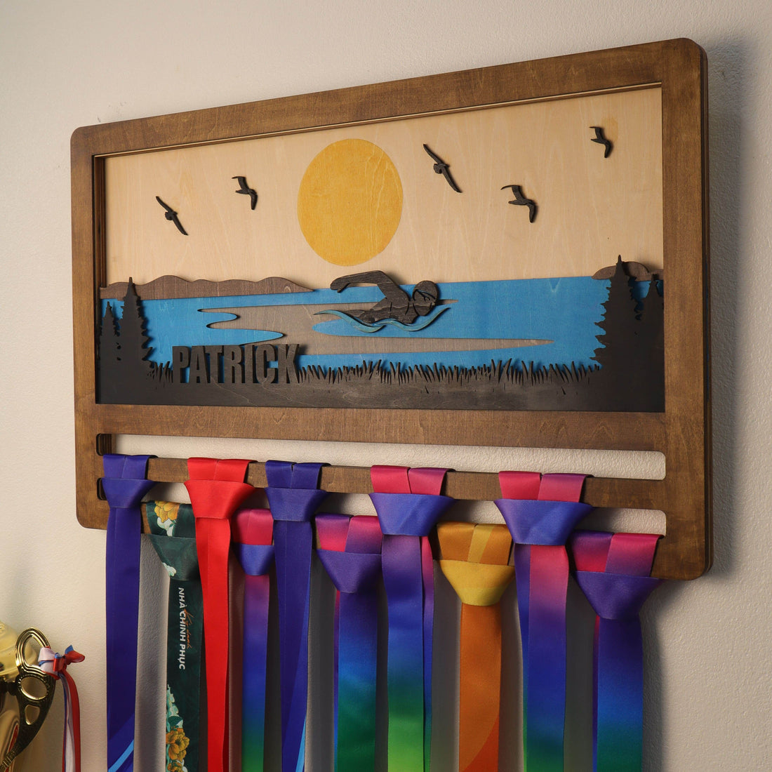 Personalized Swimming Medal Holder – Custom Medal Display Rack for Swimmers – Champion Hanger Gifts - Champion Hanger
