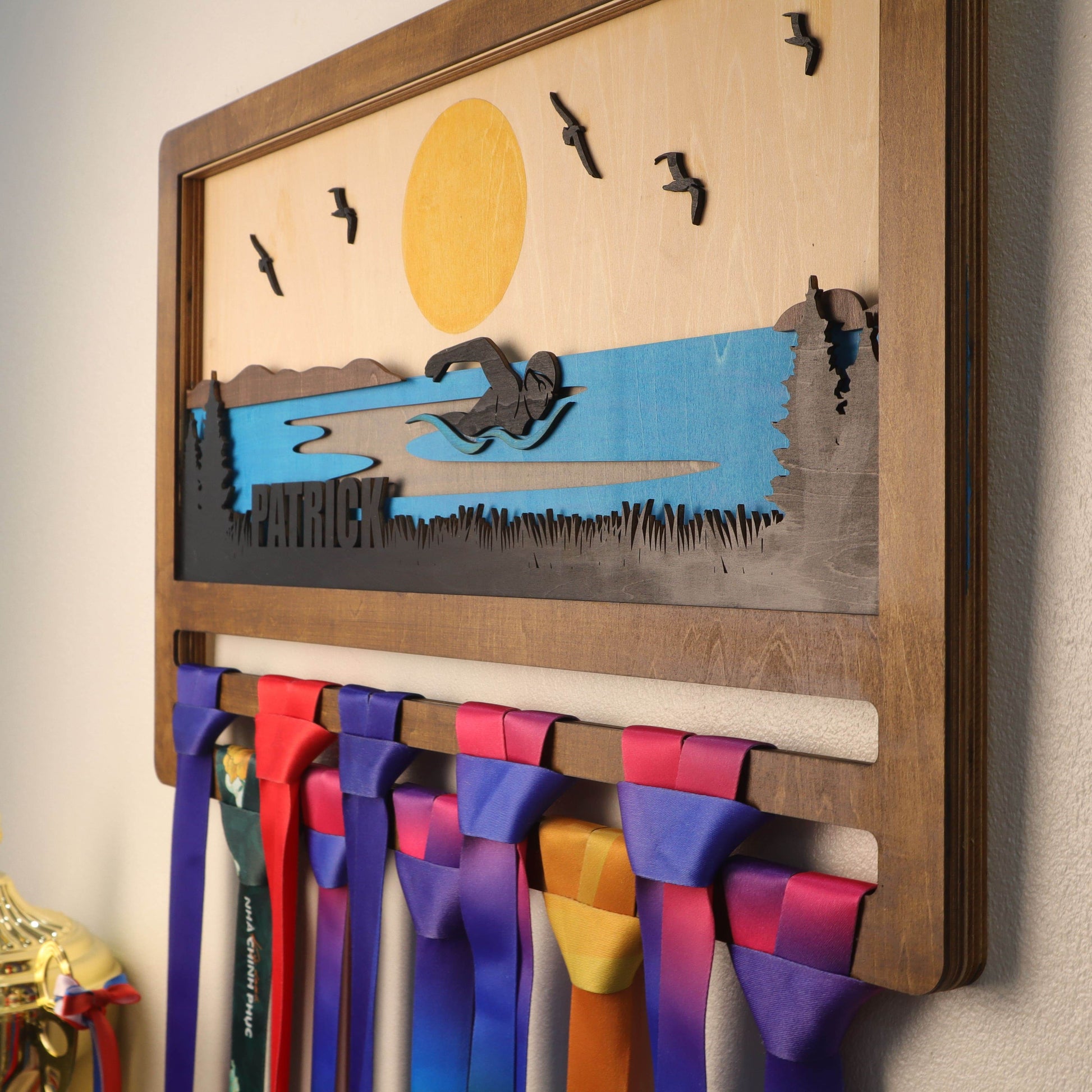 Personalized Swimming Medal Holder – Custom Medal Display Rack for Swimmers – Champion Hanger Gifts - Champion Hanger