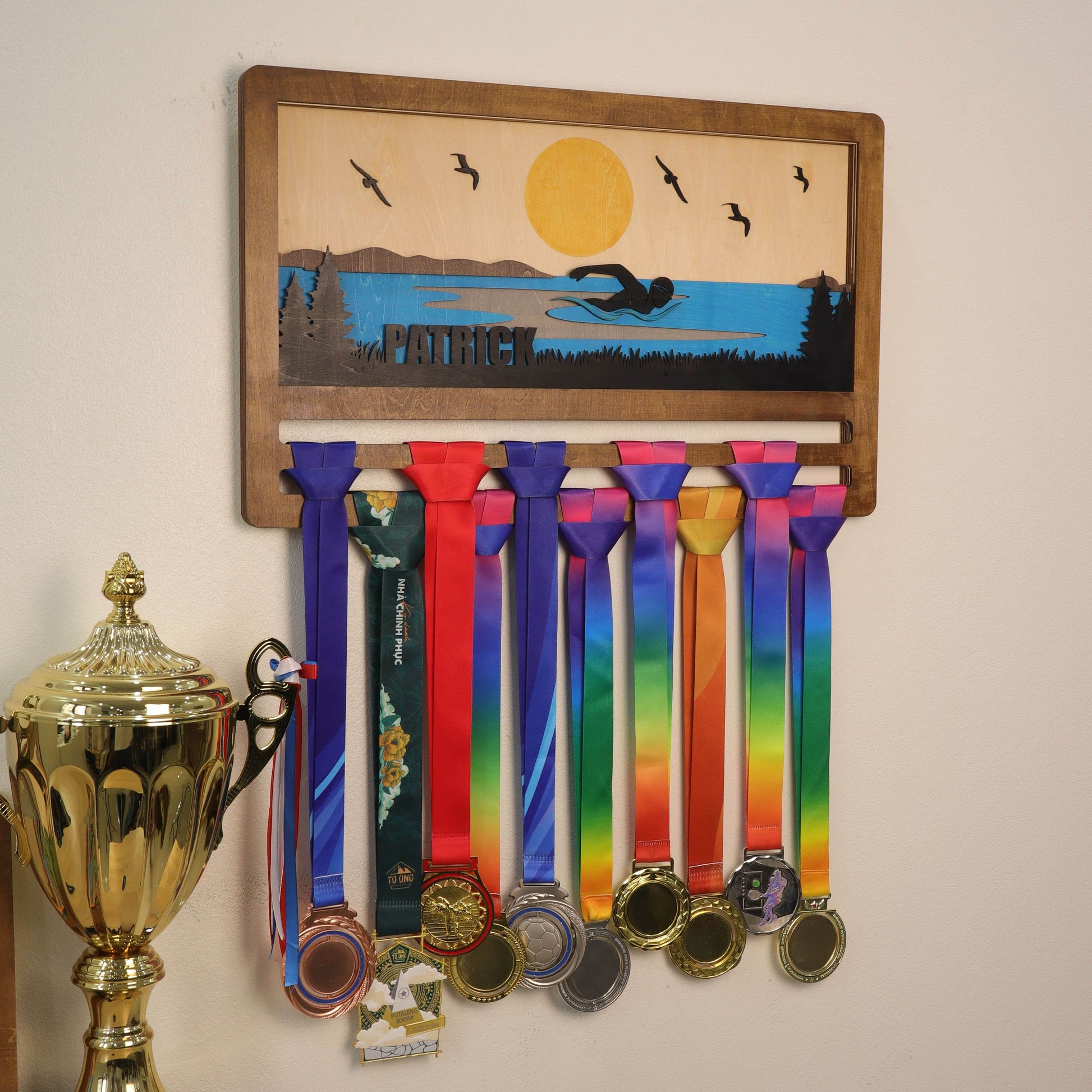 Personalized Swimming Medal Holder – Custom Medal Display Rack for Swimmers – Champion Hanger Gifts - Champion Hanger