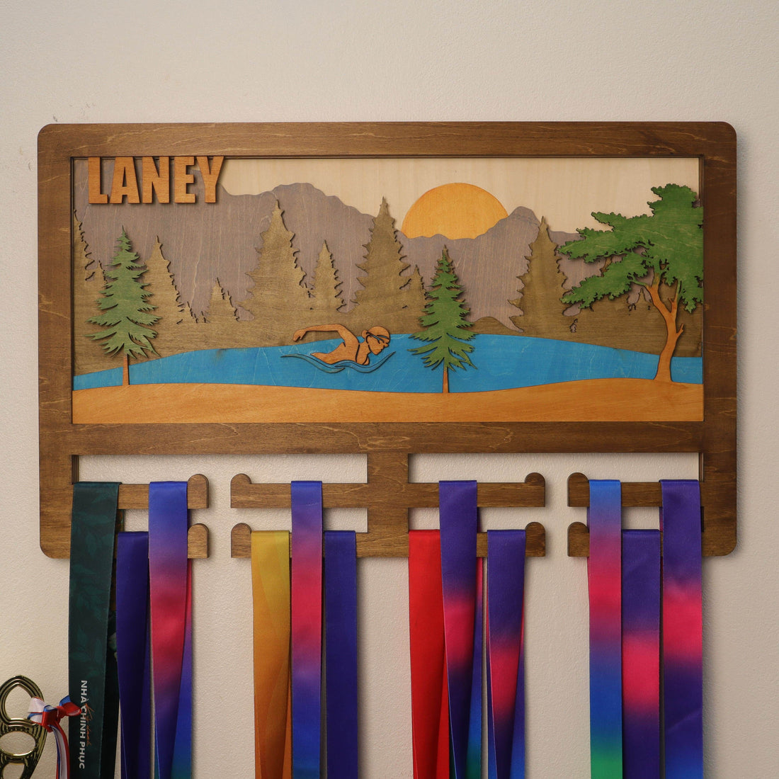 Personalized Swimming Medal Holder – Custom Medal Display Rack for Swimmers – Champion Hanger Gifts - Champion Hanger