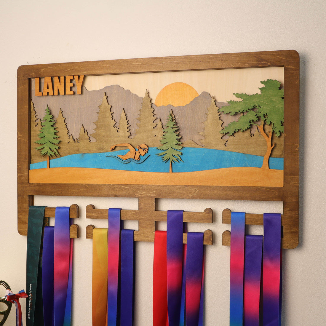 Personalized Swimming Medal Holder – Custom Medal Display Rack for Swimmers – Champion Hanger Gifts - Champion Hanger