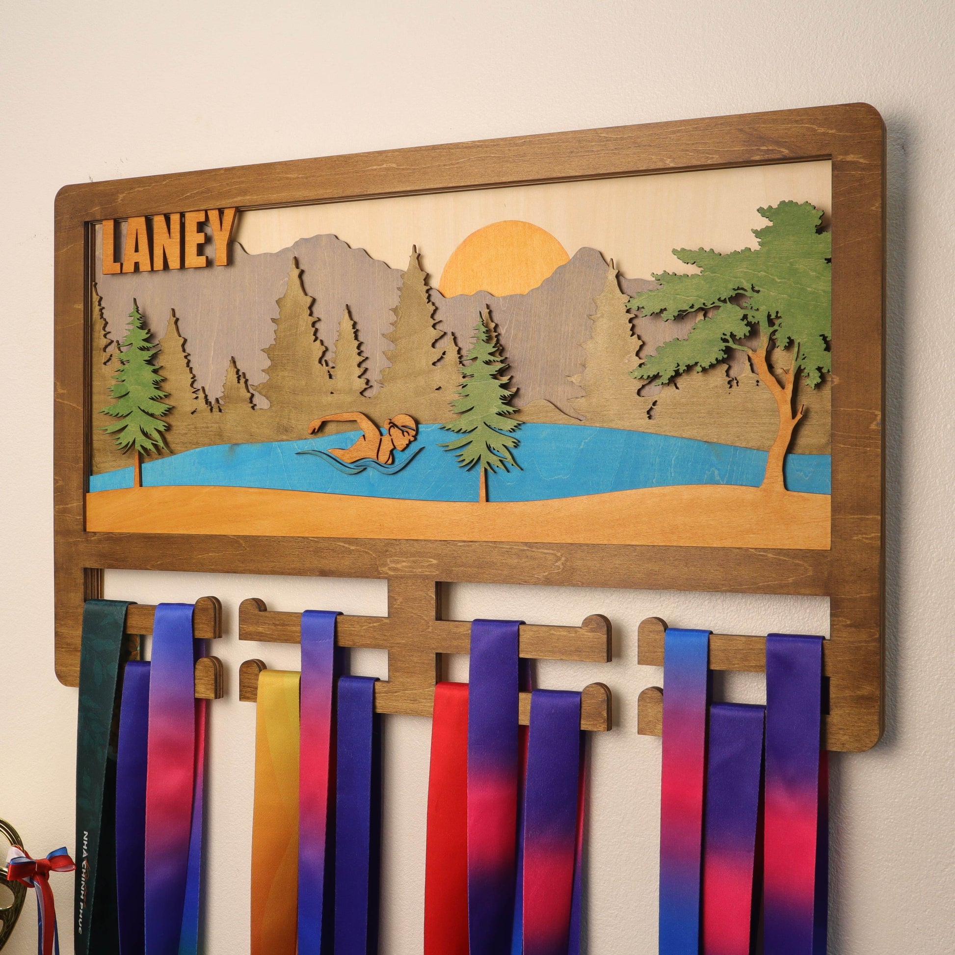 Personalized Swimming Medal Holder – Custom Medal Display Rack for Swimmers – Champion Hanger Gifts - Champion Hanger