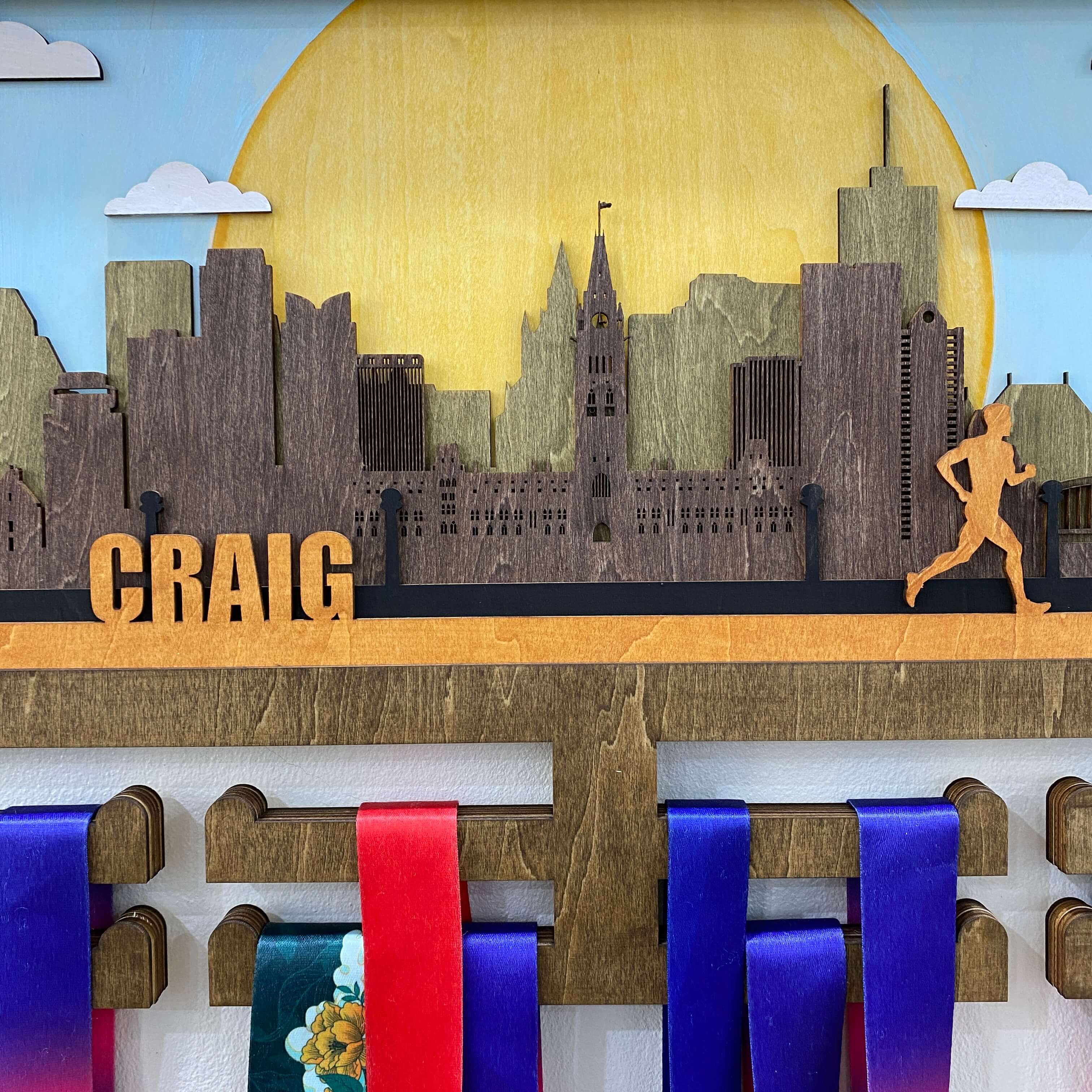 Personalized Wooden Medal Hanger – Running & Cycling | Ottawa City Design | Custom Name Medal Display by Championhanger