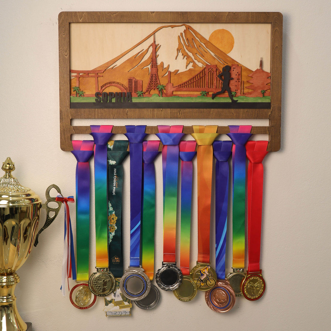 Custom Japan Marathon Medal Rack – Personalized Mountain Running Display Holder – Champion Hanger Running Gifts - Champion Hanger