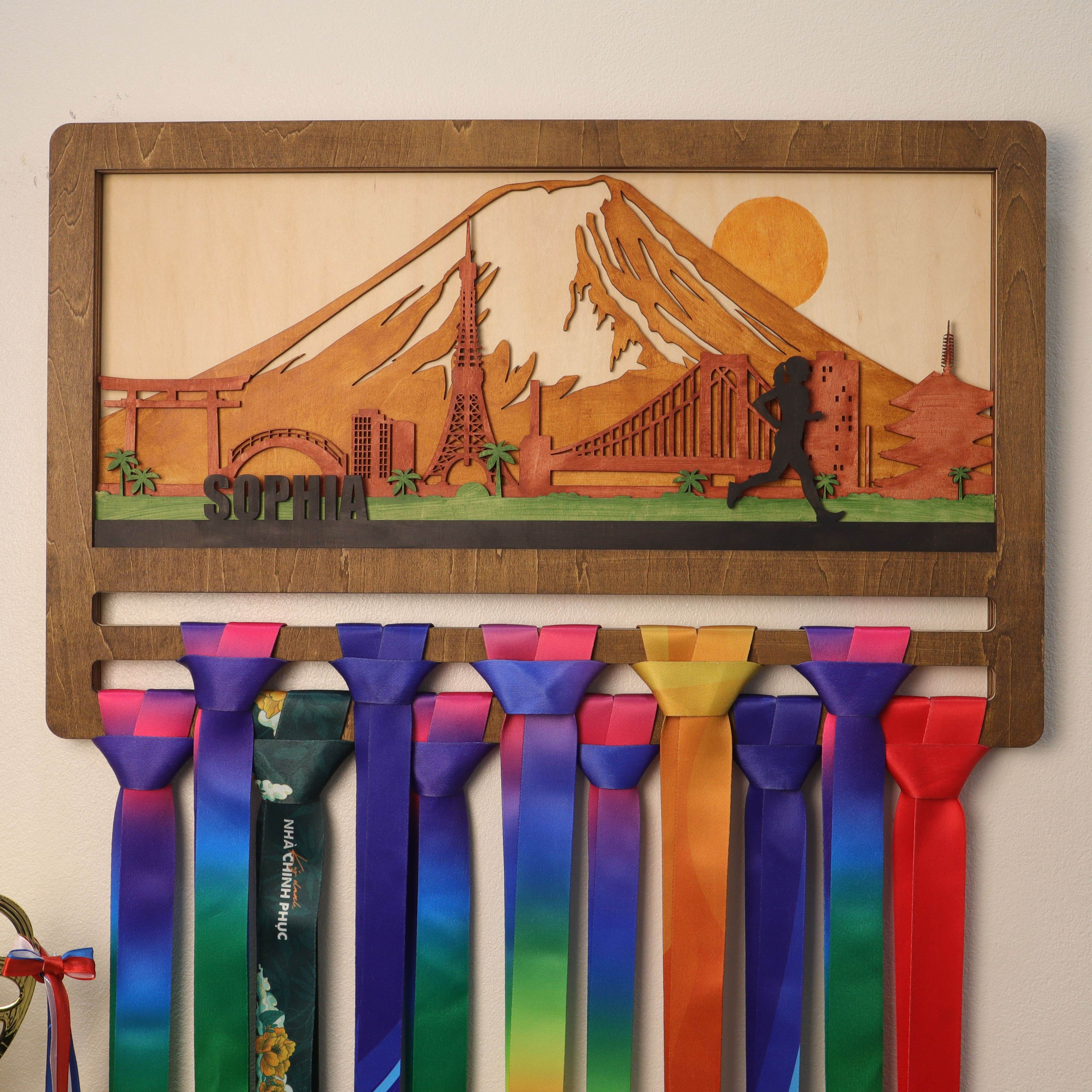 Custom Japan Marathon Medal Rack – Personalized Mountain Running Display Holder – Champion Hanger Running Gifts - Champion Hanger