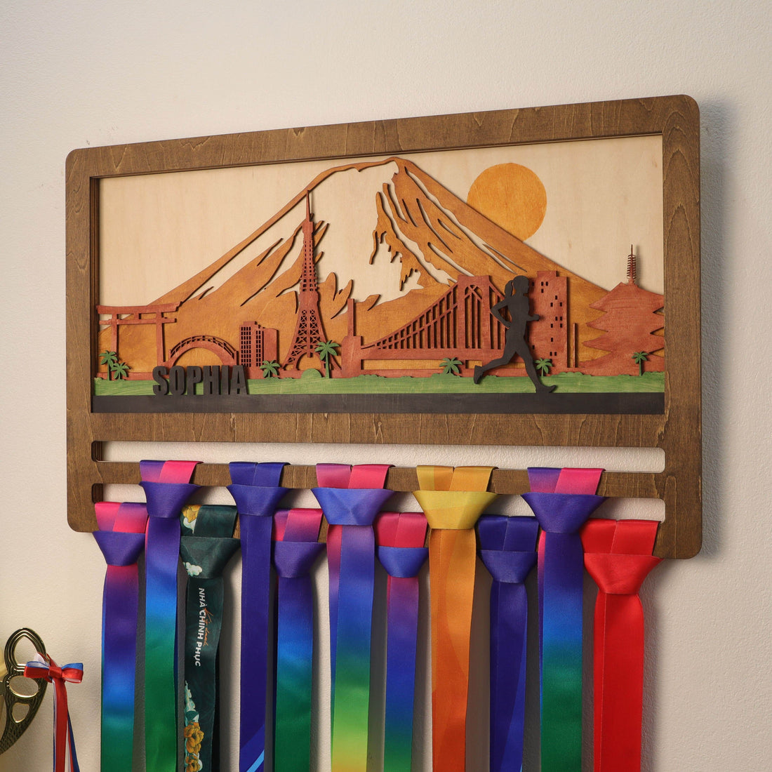 Custom Japan Marathon Medal Rack – Personalized Mountain Running Display Holder – Champion Hanger Running Gifts - Champion Hanger