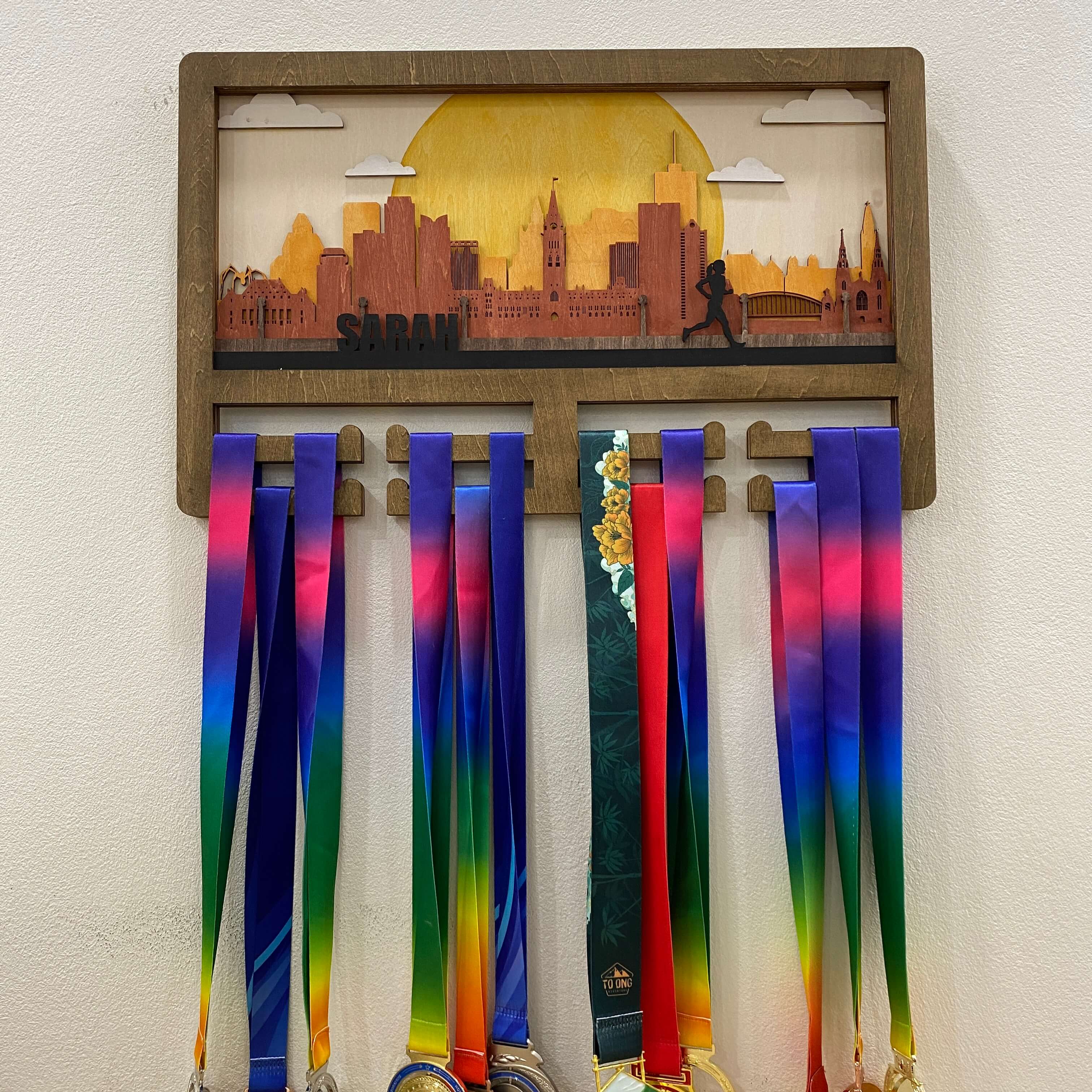 Personalized Wooden Medal Hanger for Running & Cycling | Ottawa Canada Skyline Medal Display | Custom Name Gift for Athletes | Championhanger