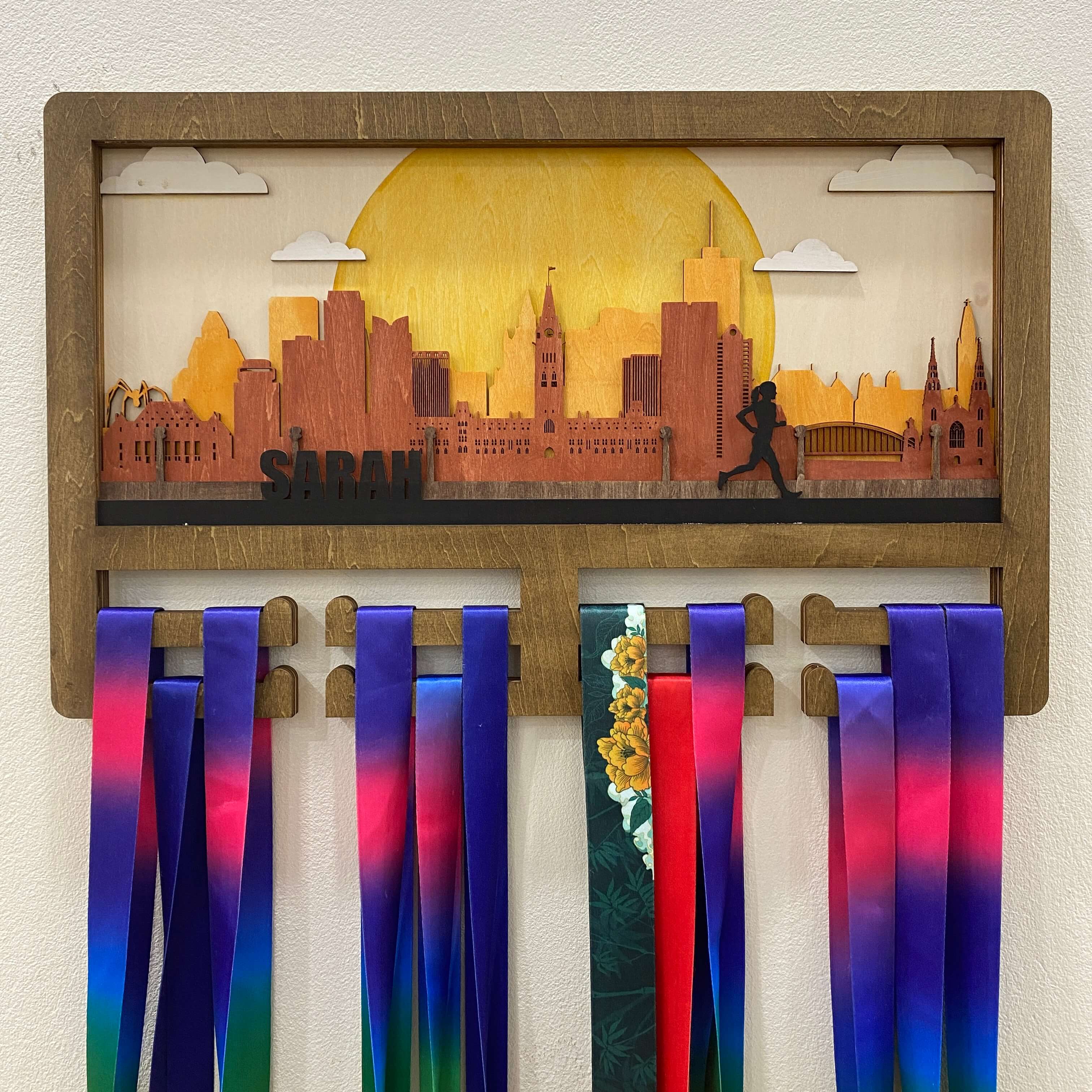 Personalized Wooden Medal Hanger for Running & Cycling | Ottawa Canada Skyline Medal Display | Custom Name Gift for Athletes | Championhanger
