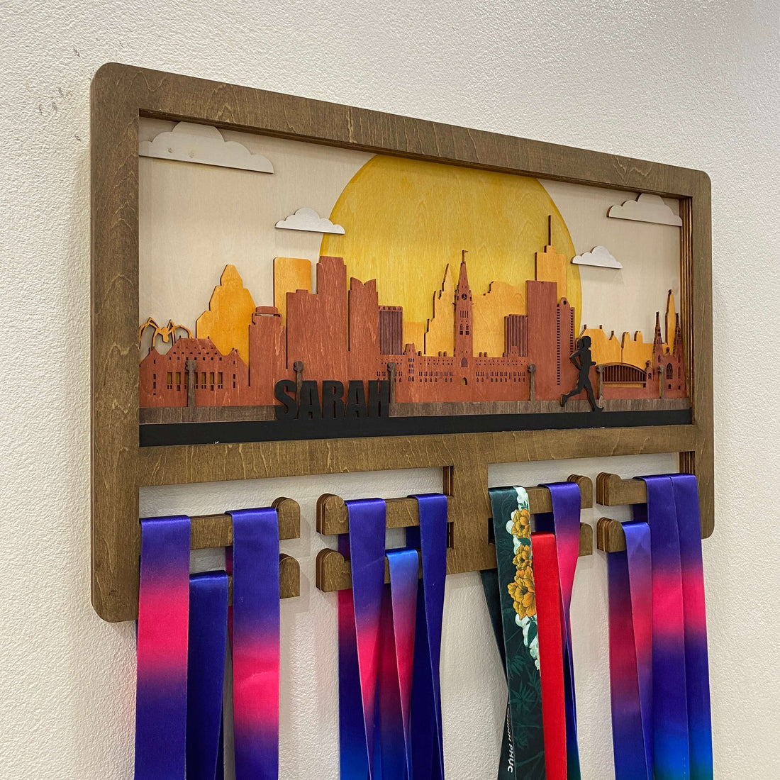 Personalized Wooden Medal Hanger for Running & Cycling | Ottawa Canada Skyline Medal Display | Custom Name Gift for Athletes | Championhanger