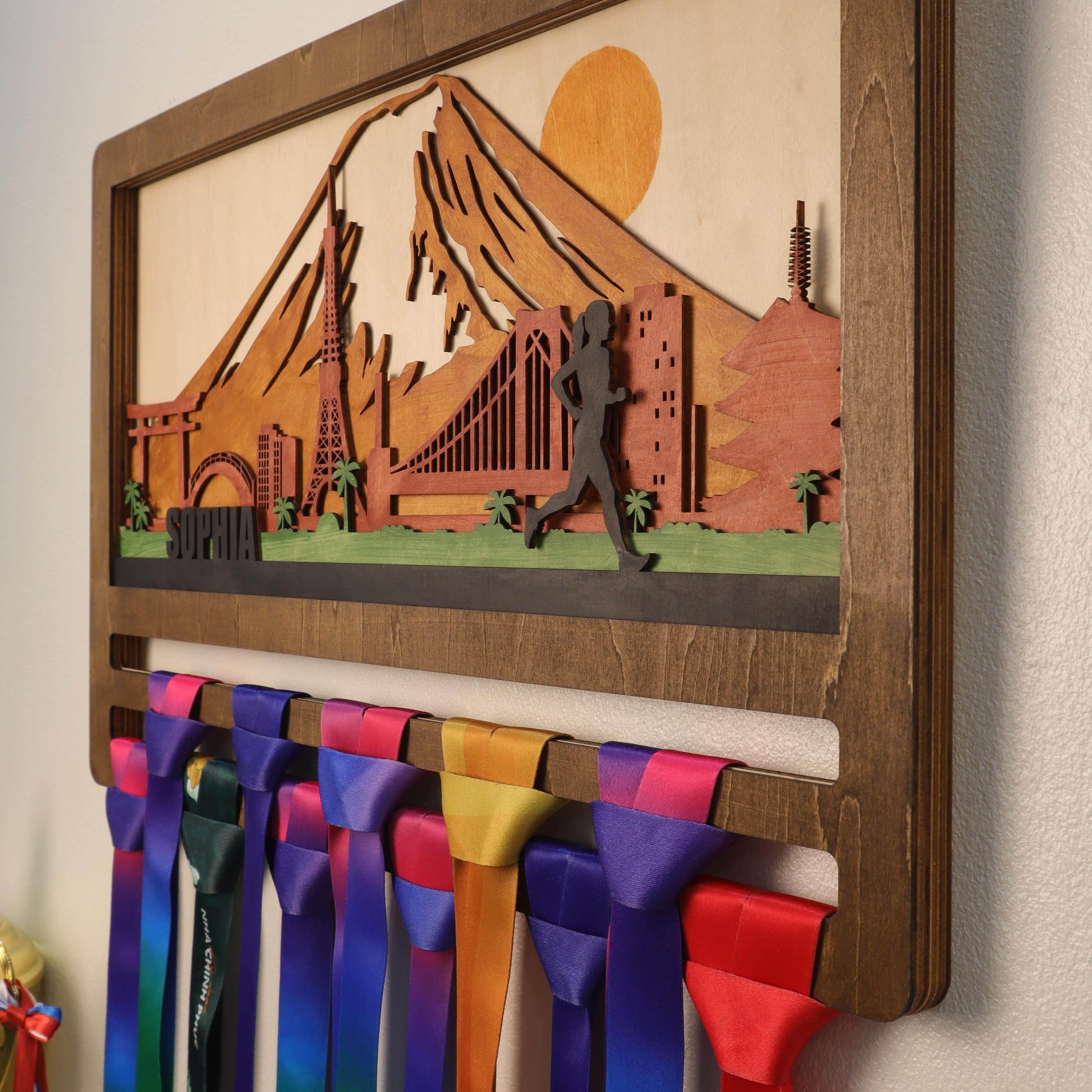 Custom Japan Marathon Medal Rack – Personalized Mountain Running Display Holder – Champion Hanger Running Gifts - Champion Hanger
