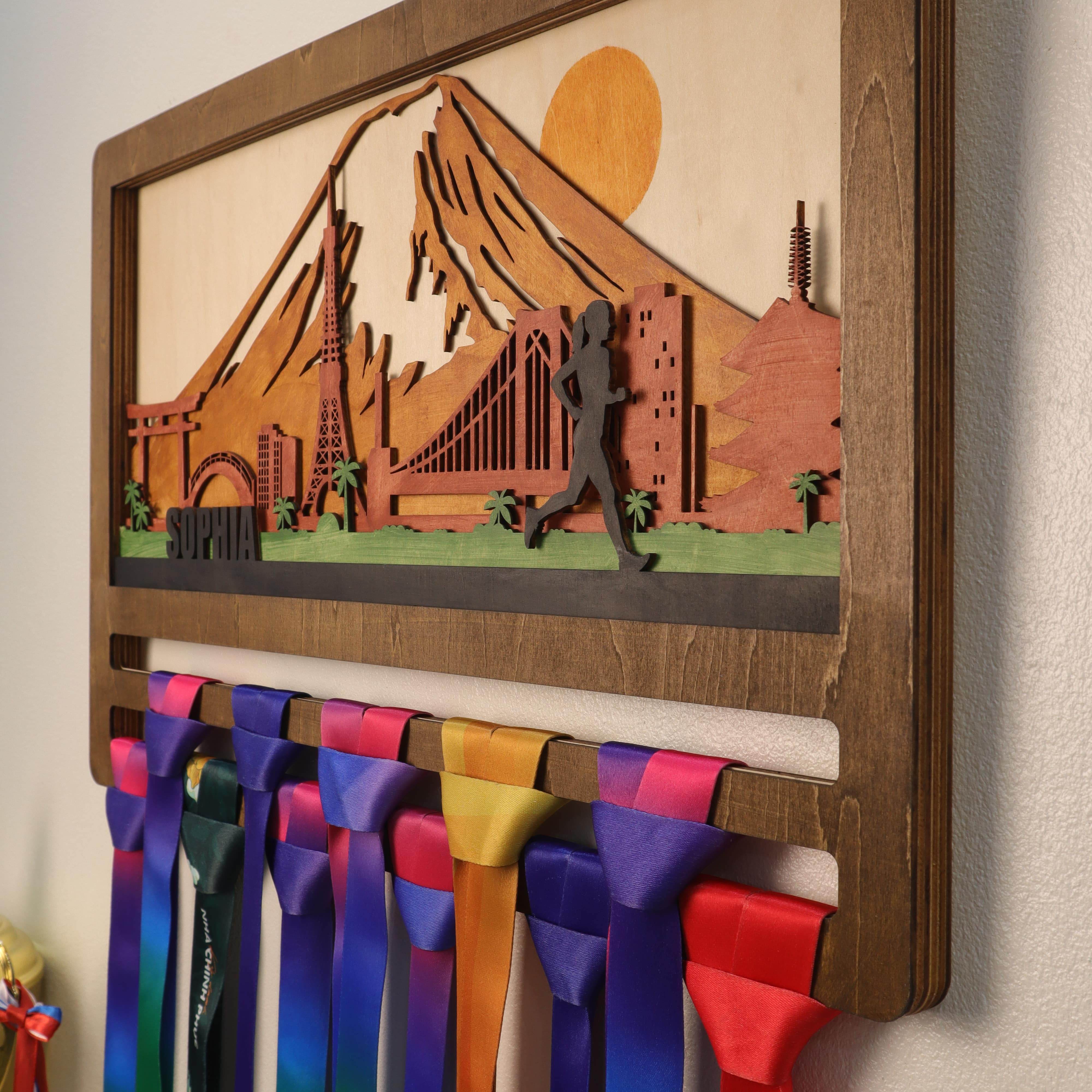 Custom Japan Marathon Medal Rack – Personalized Mountain Running Display Holder – Champion Hanger Running Gifts - Champion Hanger