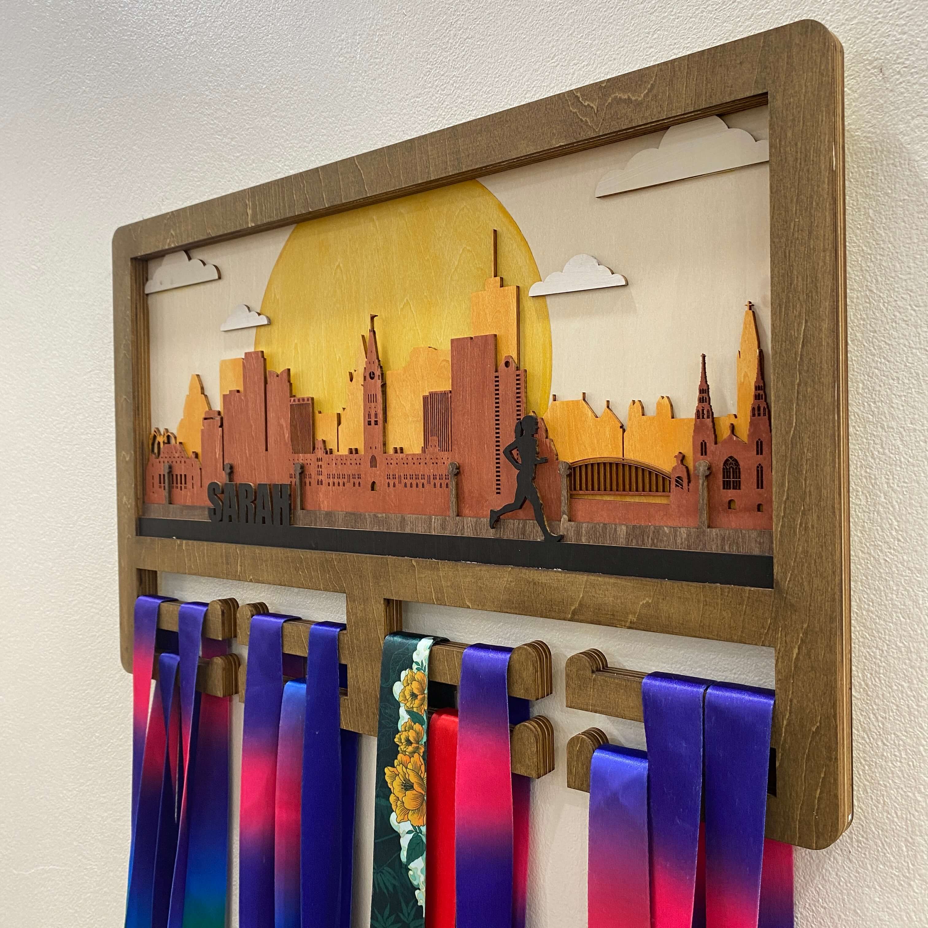 Personalized Wooden Medal Hanger for Running & Cycling | Ottawa Canada Skyline Medal Display | Custom Name Gift for Athletes | Championhanger