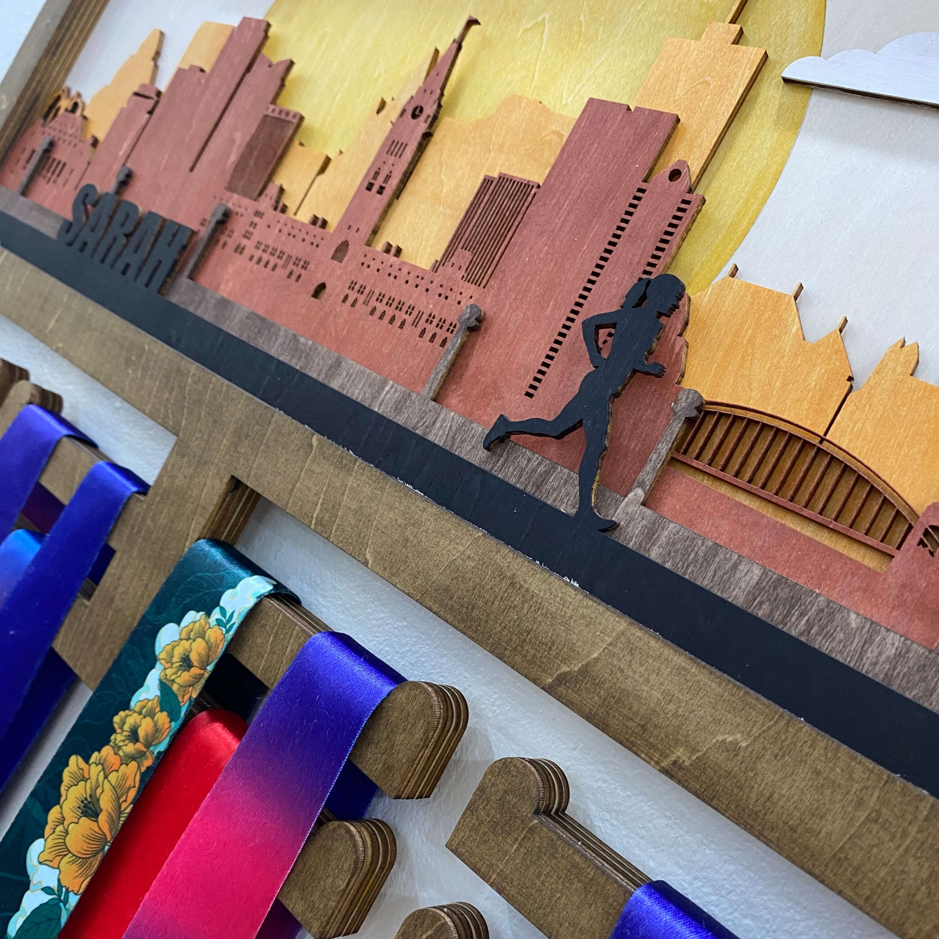 Personalized Wooden Medal Hanger for Running & Cycling | Ottawa Canada Skyline Medal Display | Custom Name Gift for Athletes | Championhanger