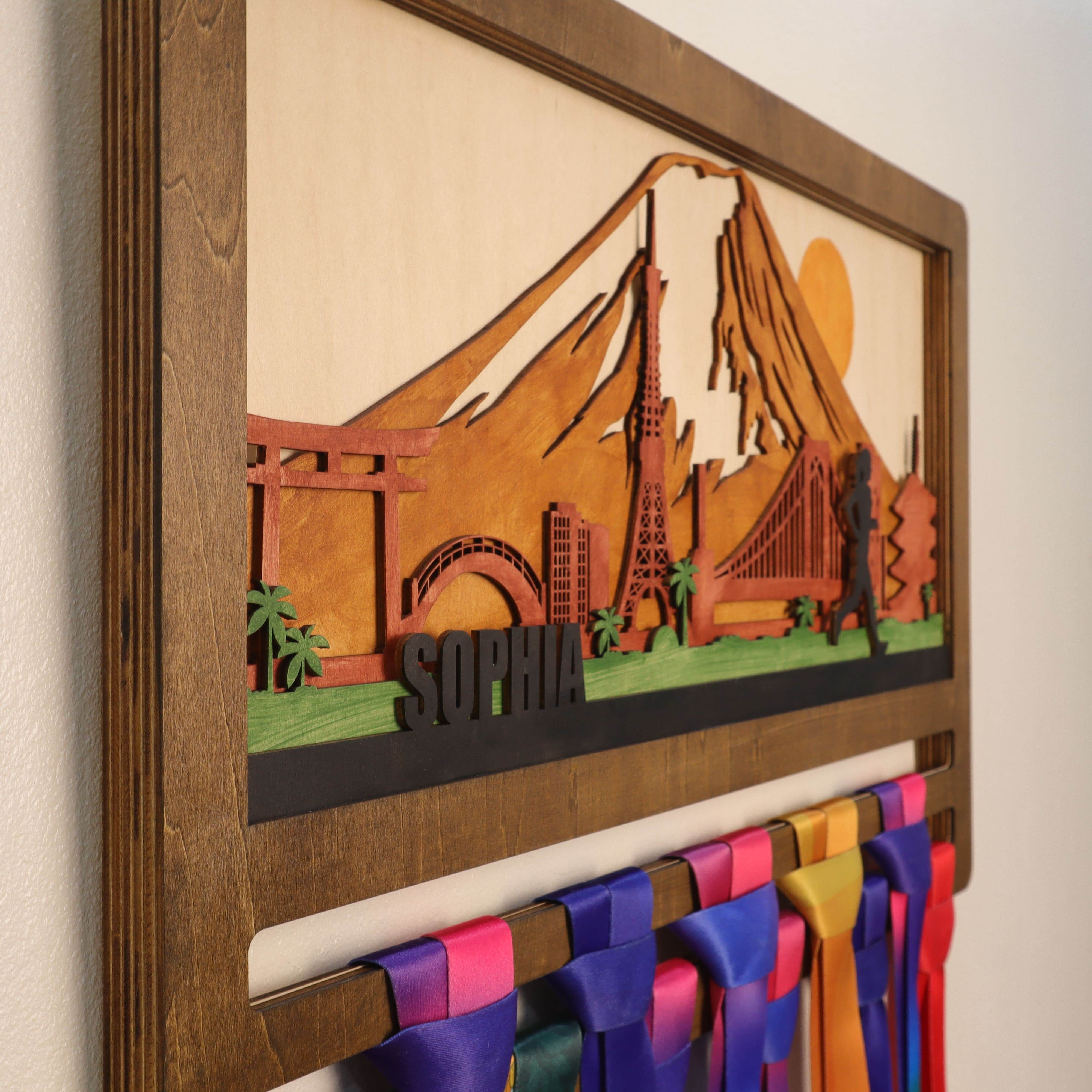 Custom Japan Marathon Medal Rack – Personalized Mountain Running Display Holder – Champion Hanger Running Gifts - Champion Hanger