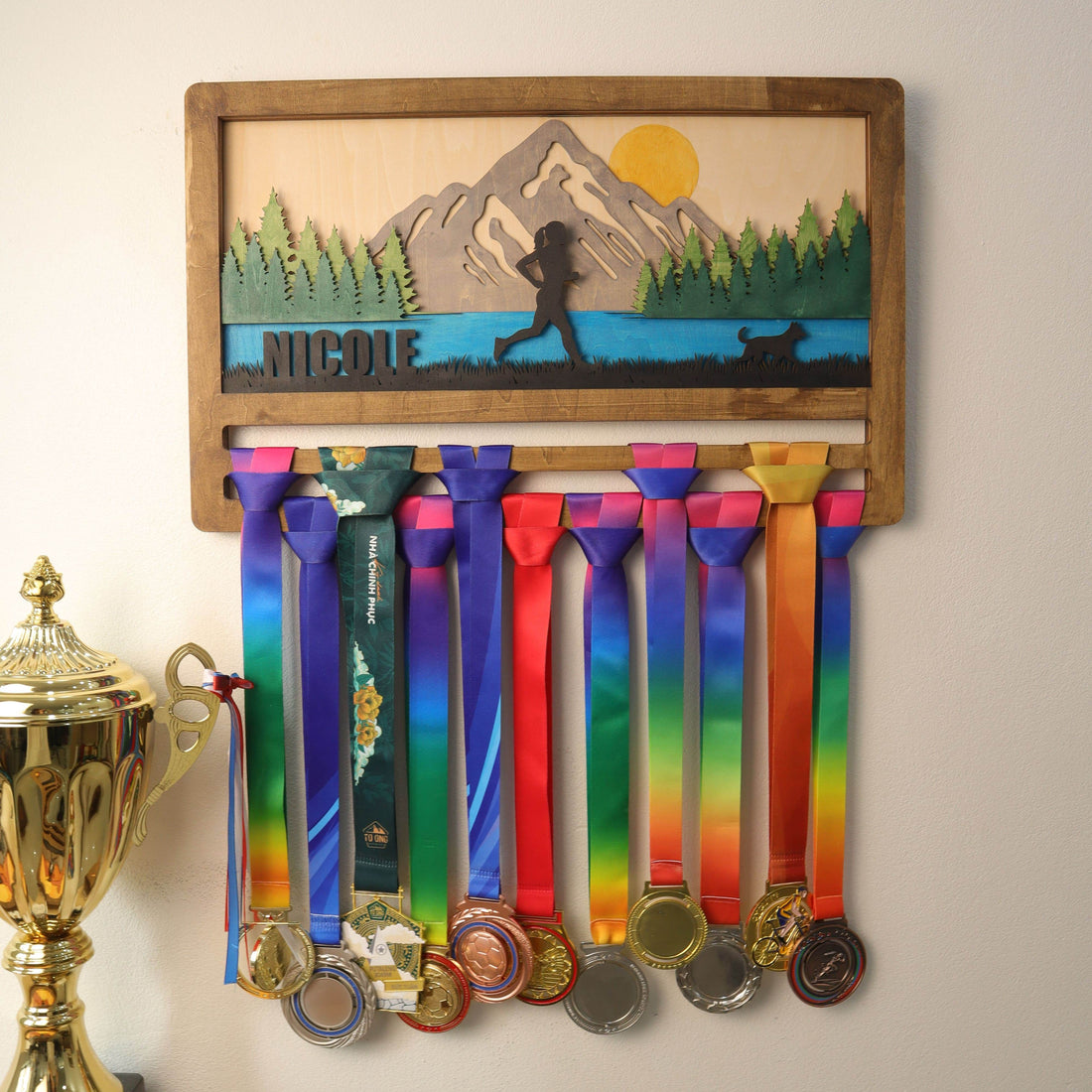 Personalized Medal Hanger – Personalized Mountain Running Display Holder – Champion Hanger Running Gifts - Champion Hanger