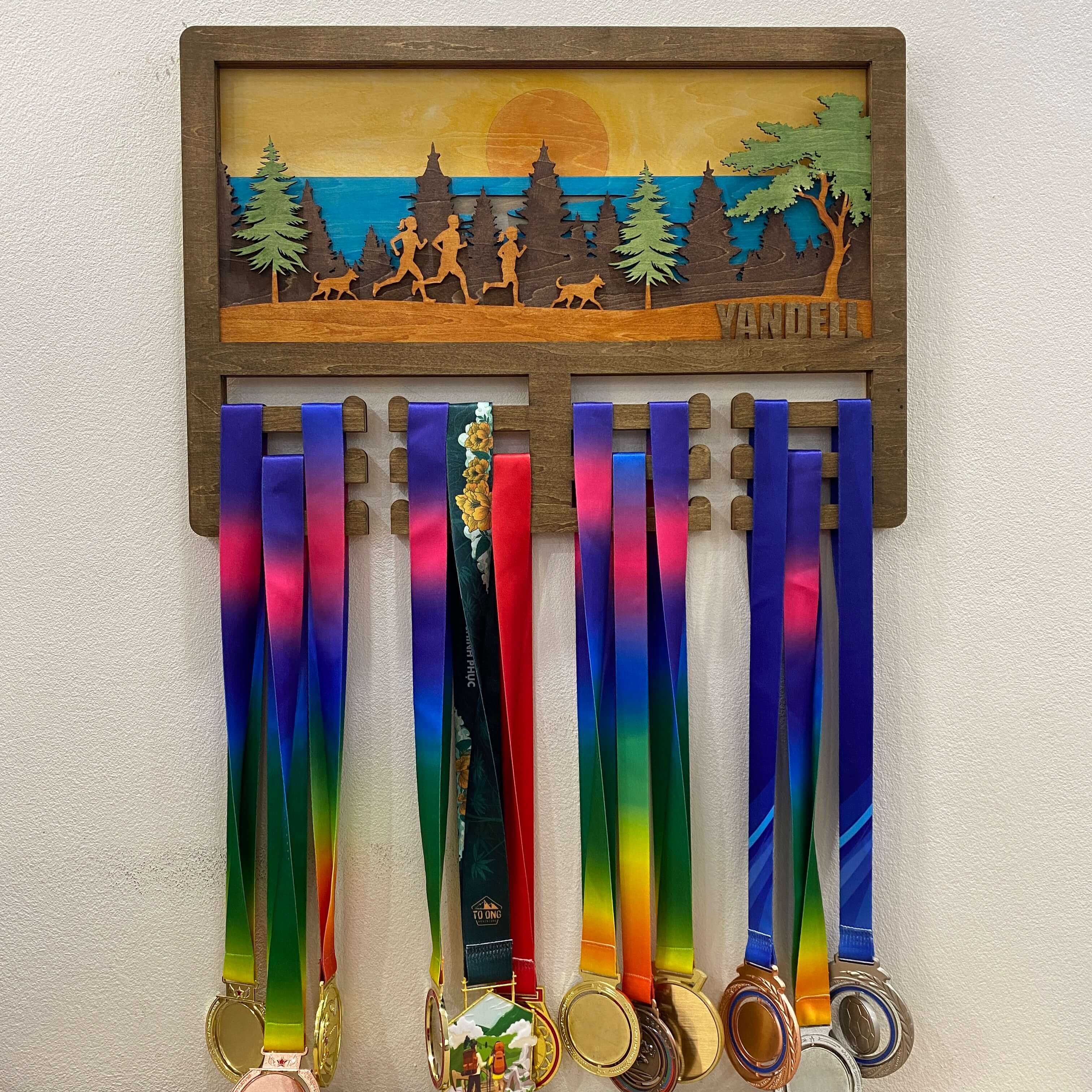 Personalized Wooden Medal Hanger for Running & Cycling Athletes | Custom Name Medal Display | Championhanger