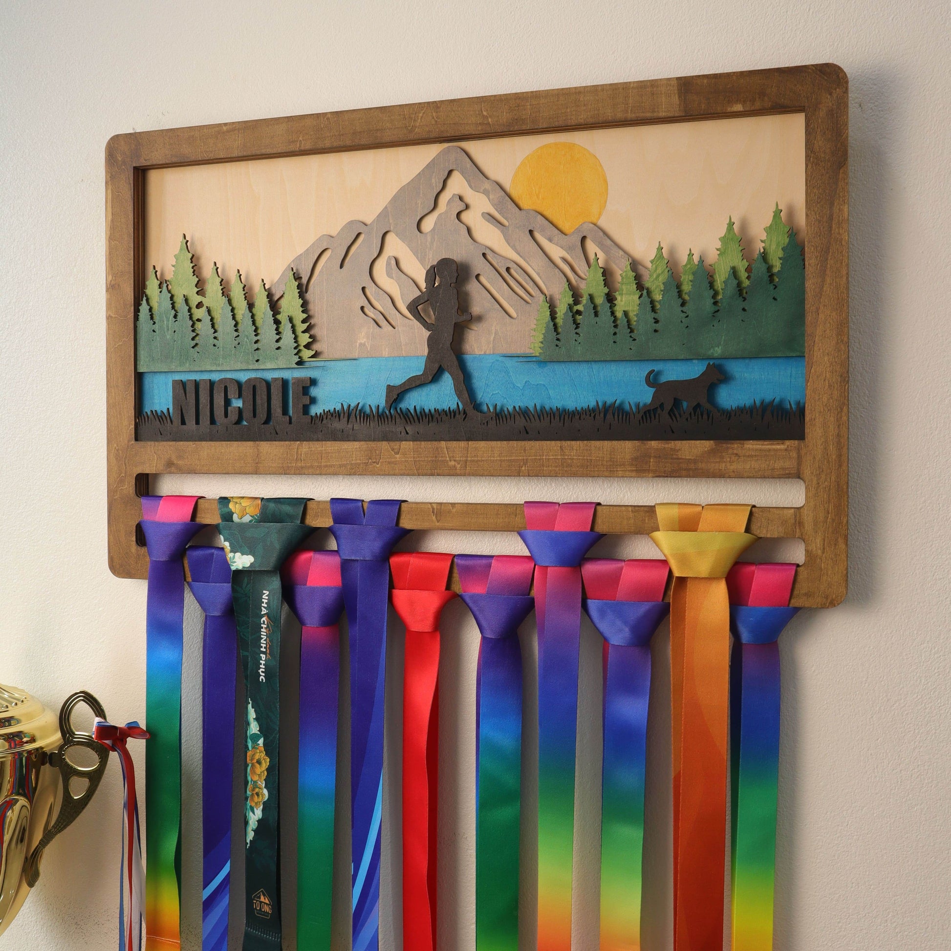 Personalized Medal Hanger – Personalized Mountain Running Display Holder – Champion Hanger Running Gifts - Champion Hanger