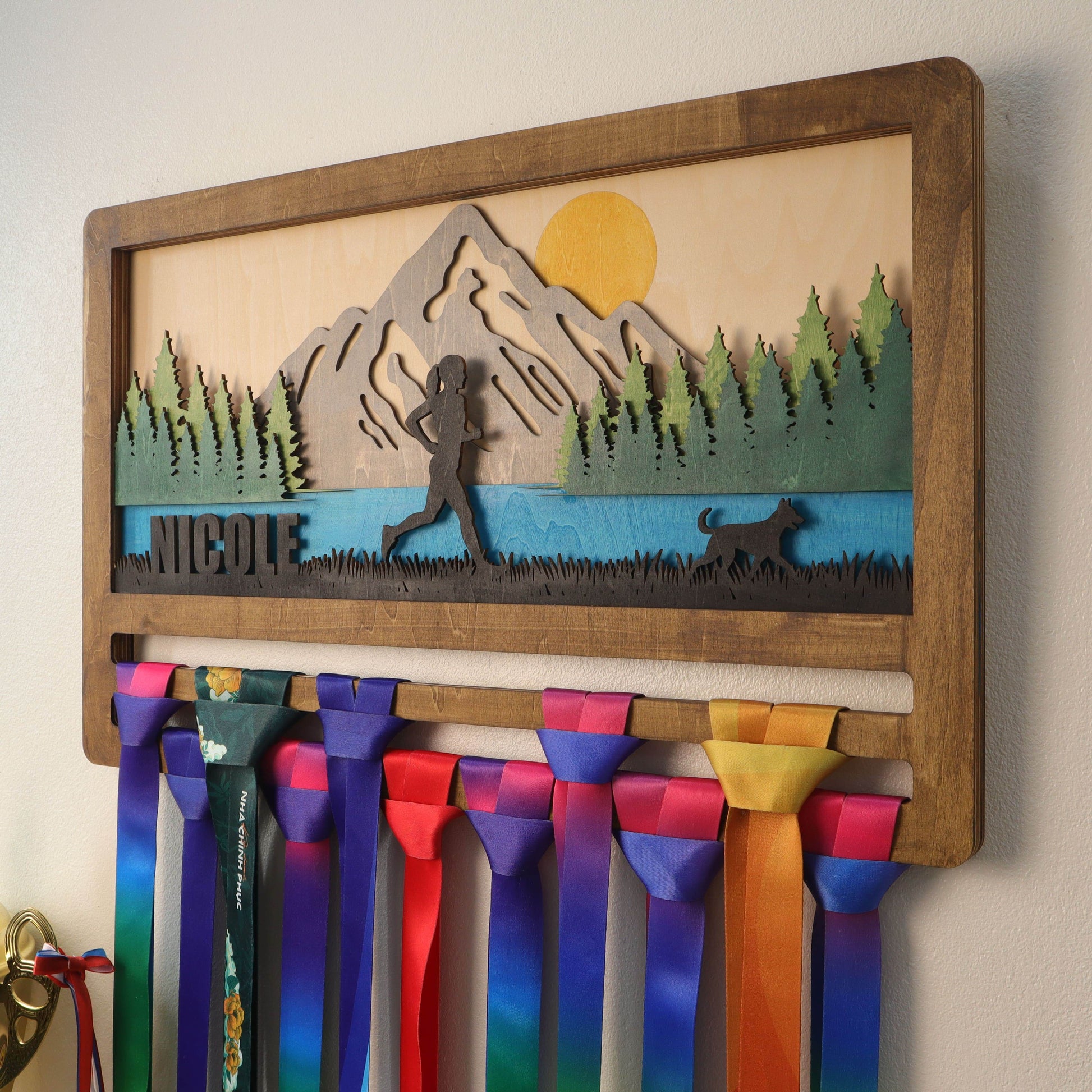 Personalized Medal Hanger – Personalized Mountain Running Display Holder – Champion Hanger Running Gifts - Champion Hanger