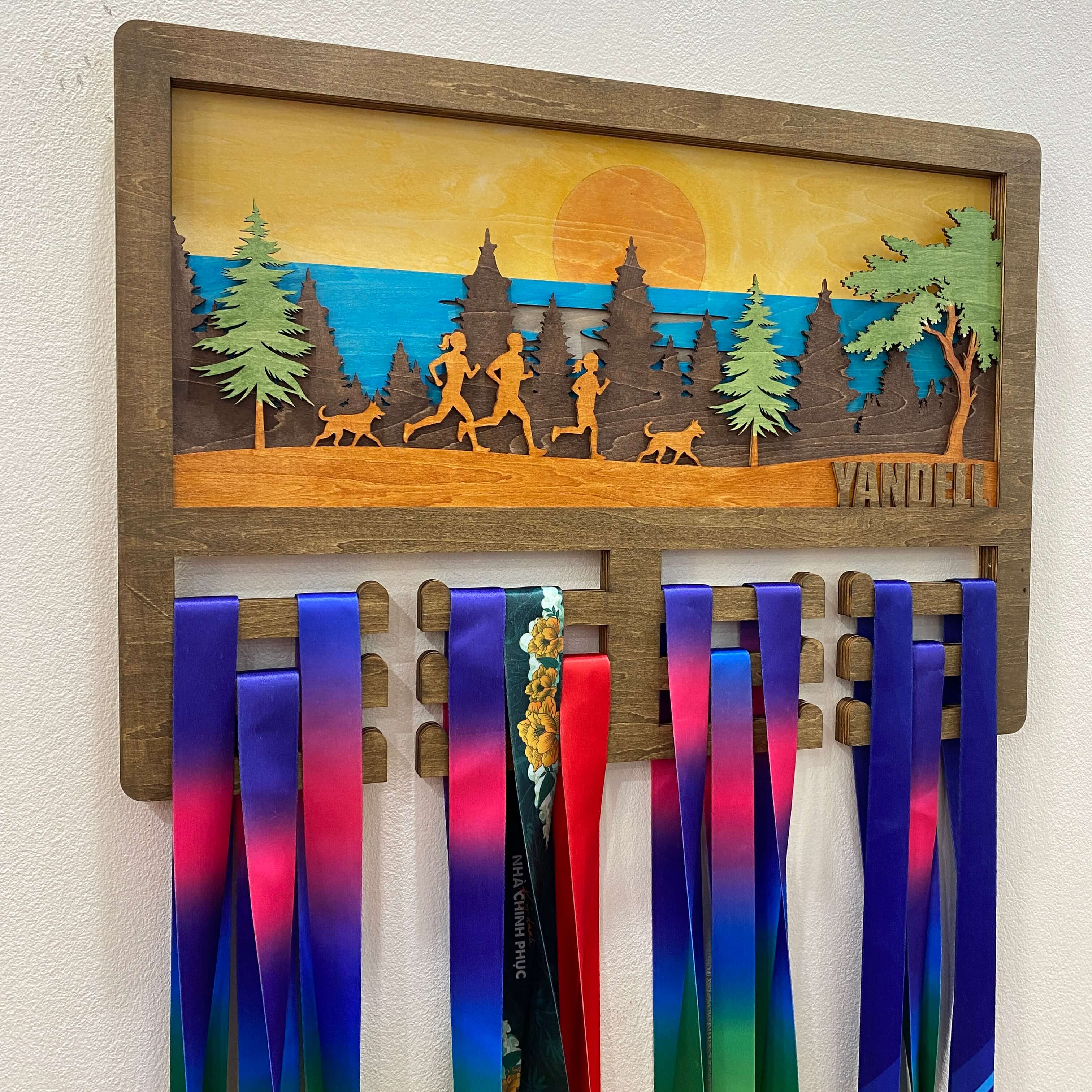 Personalized Wooden Medal Hanger for Running & Cycling Athletes | Custom Name Medal Display | Championhanger
