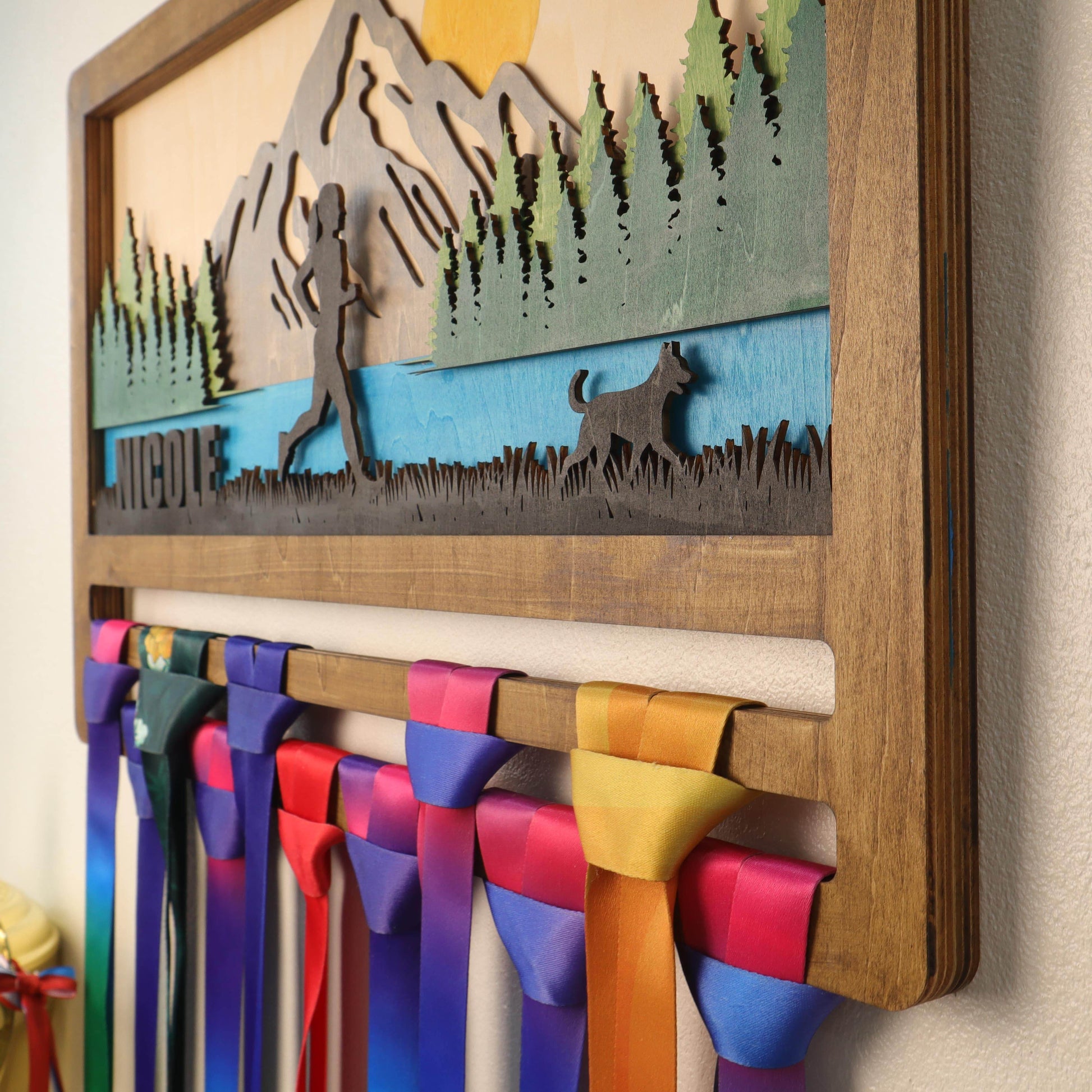 Personalized Medal Hanger – Personalized Mountain Running Display Holder – Champion Hanger Running Gifts - Champion Hanger