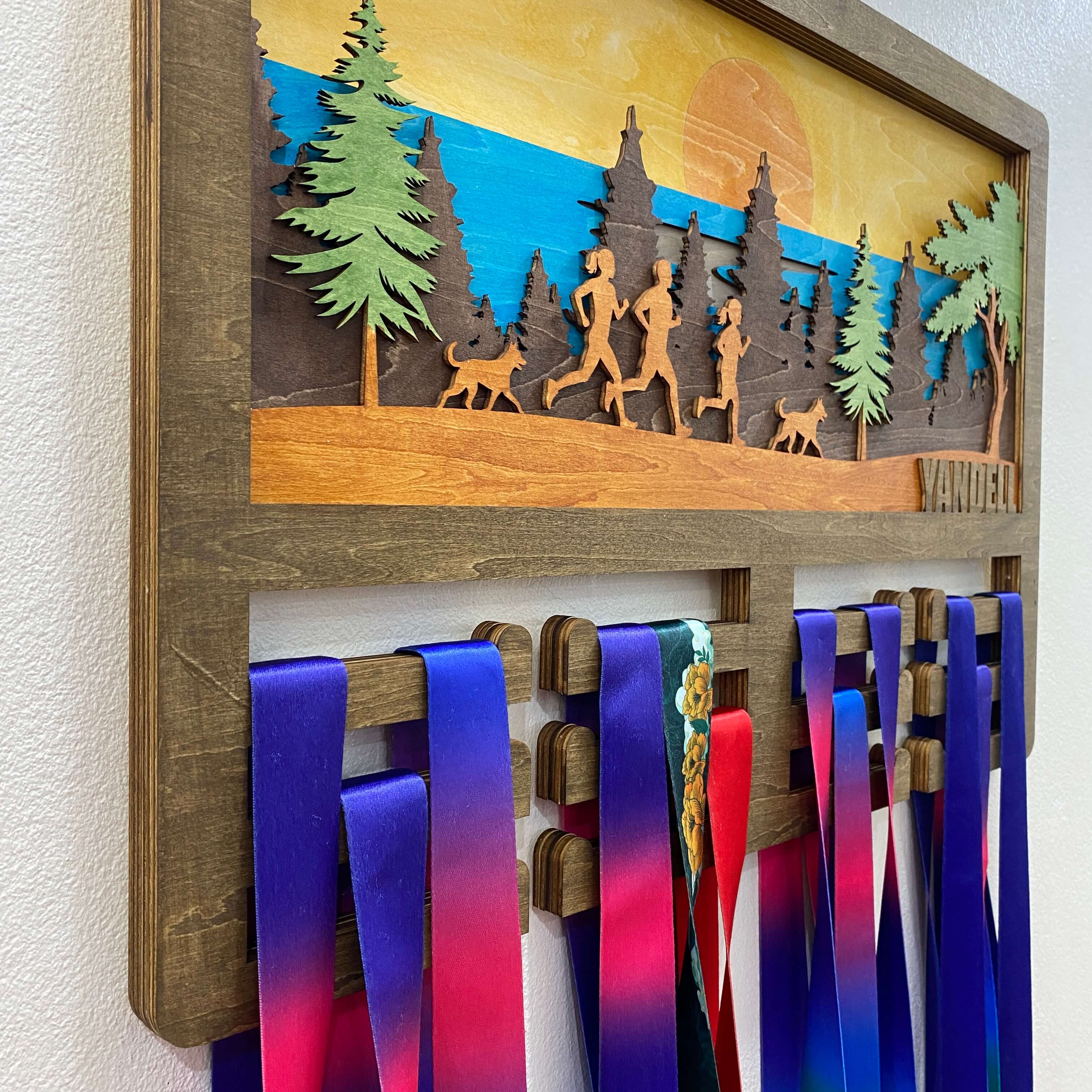 Personalized Wooden Medal Hanger for Running & Cycling Athletes | Custom Name Medal Display | Championhanger