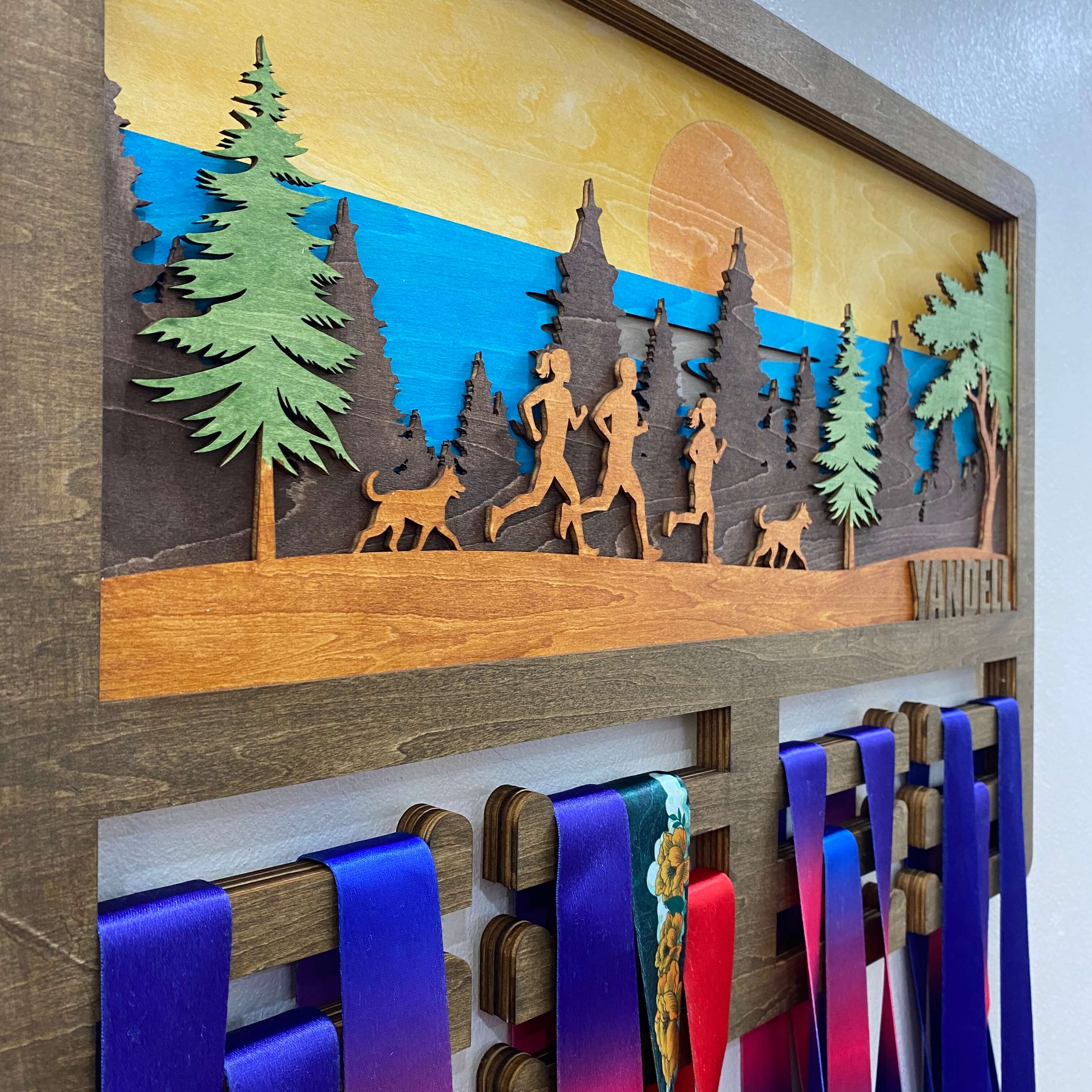 Personalized Wooden Medal Hanger for Running & Cycling Athletes | Custom Name Medal Display | Championhanger