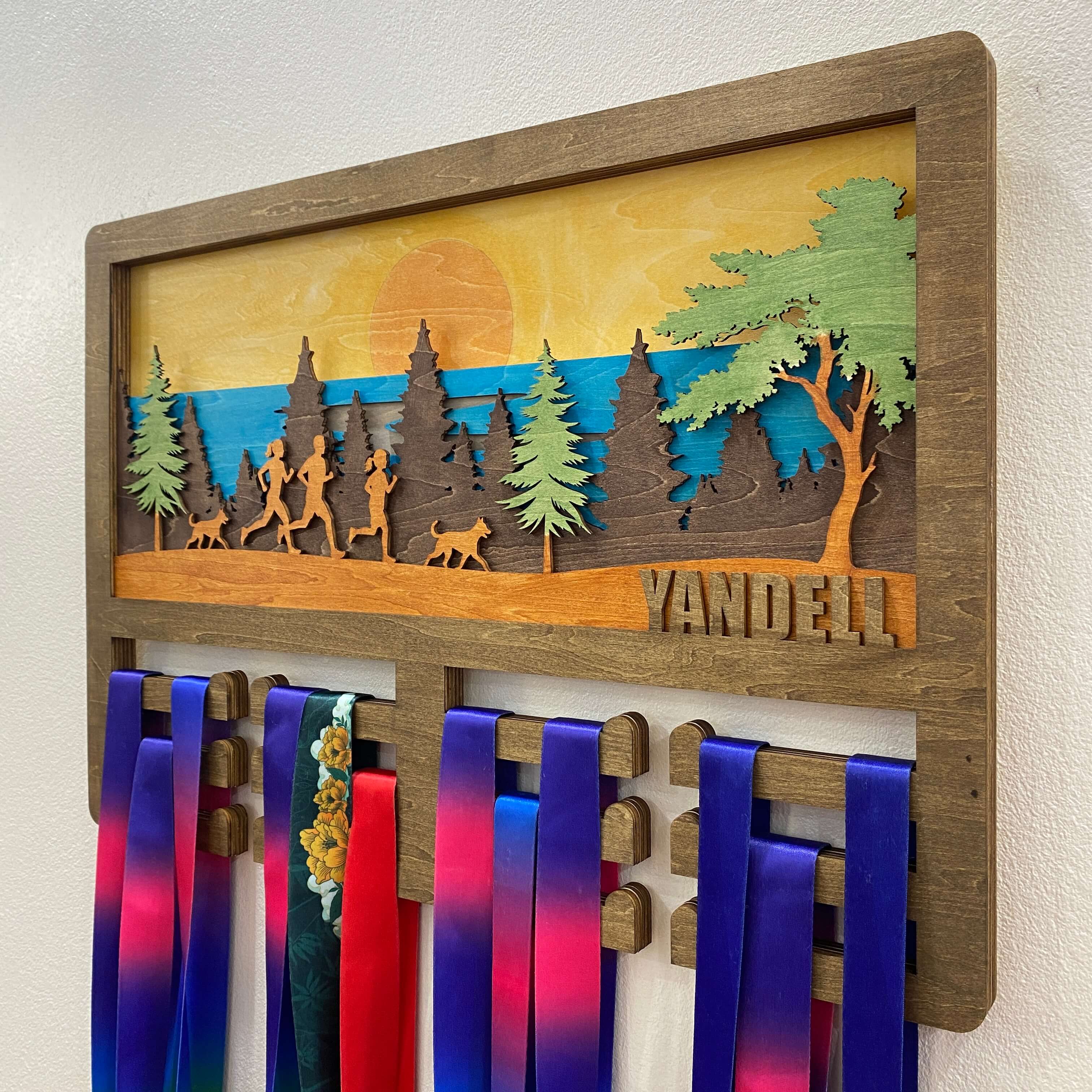 Personalized Wooden Medal Hanger for Running & Cycling Athletes | Custom Name Medal Display | Championhanger