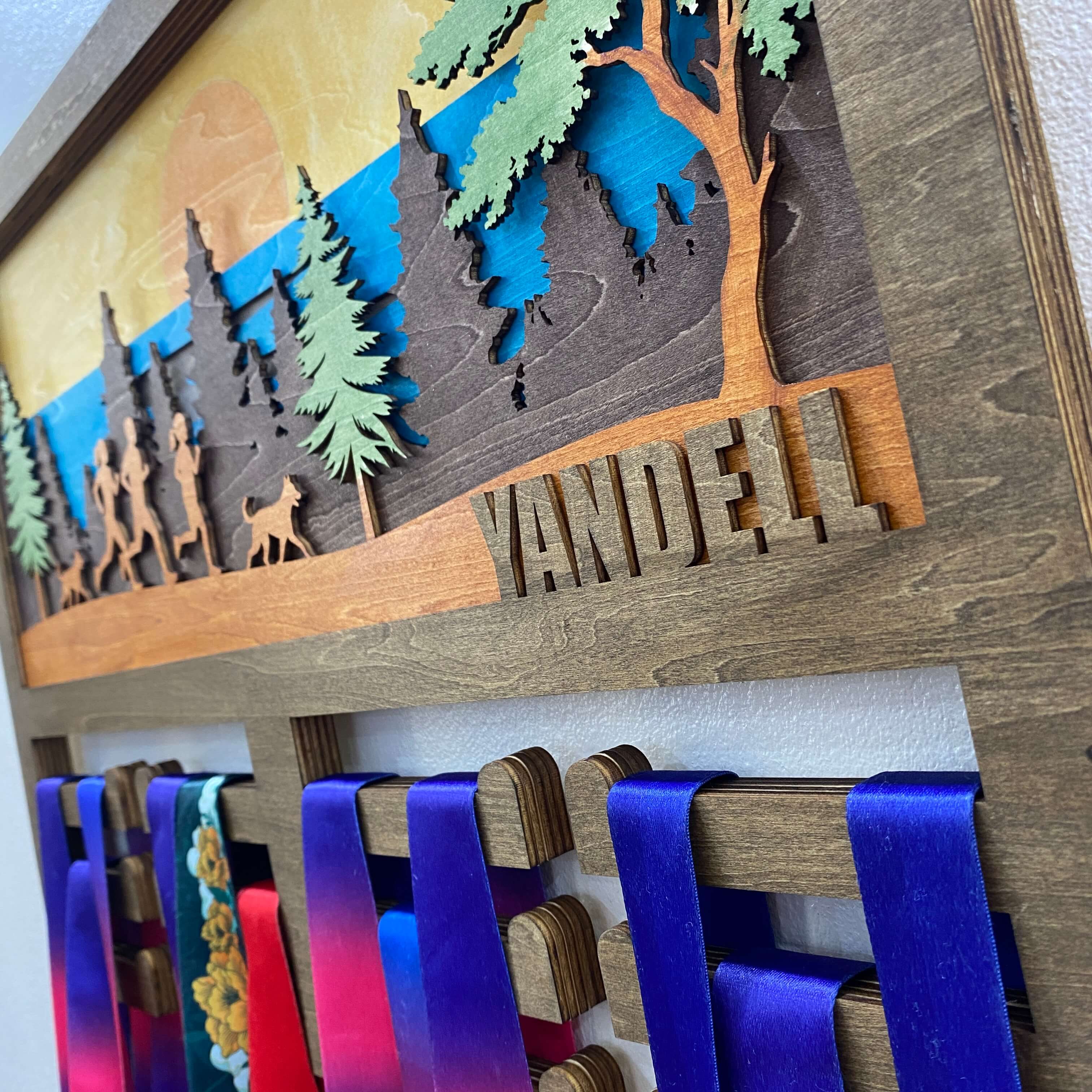 Personalized Wooden Medal Hanger for Running & Cycling Athletes | Custom Name Medal Display | Championhanger