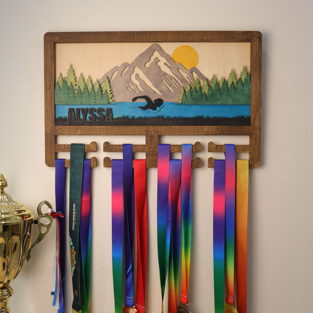 Personalized Swimming Medal Holder – Custom Medal Display Rack for Swimmers – Champion Hanger Gifts - Champion Hanger