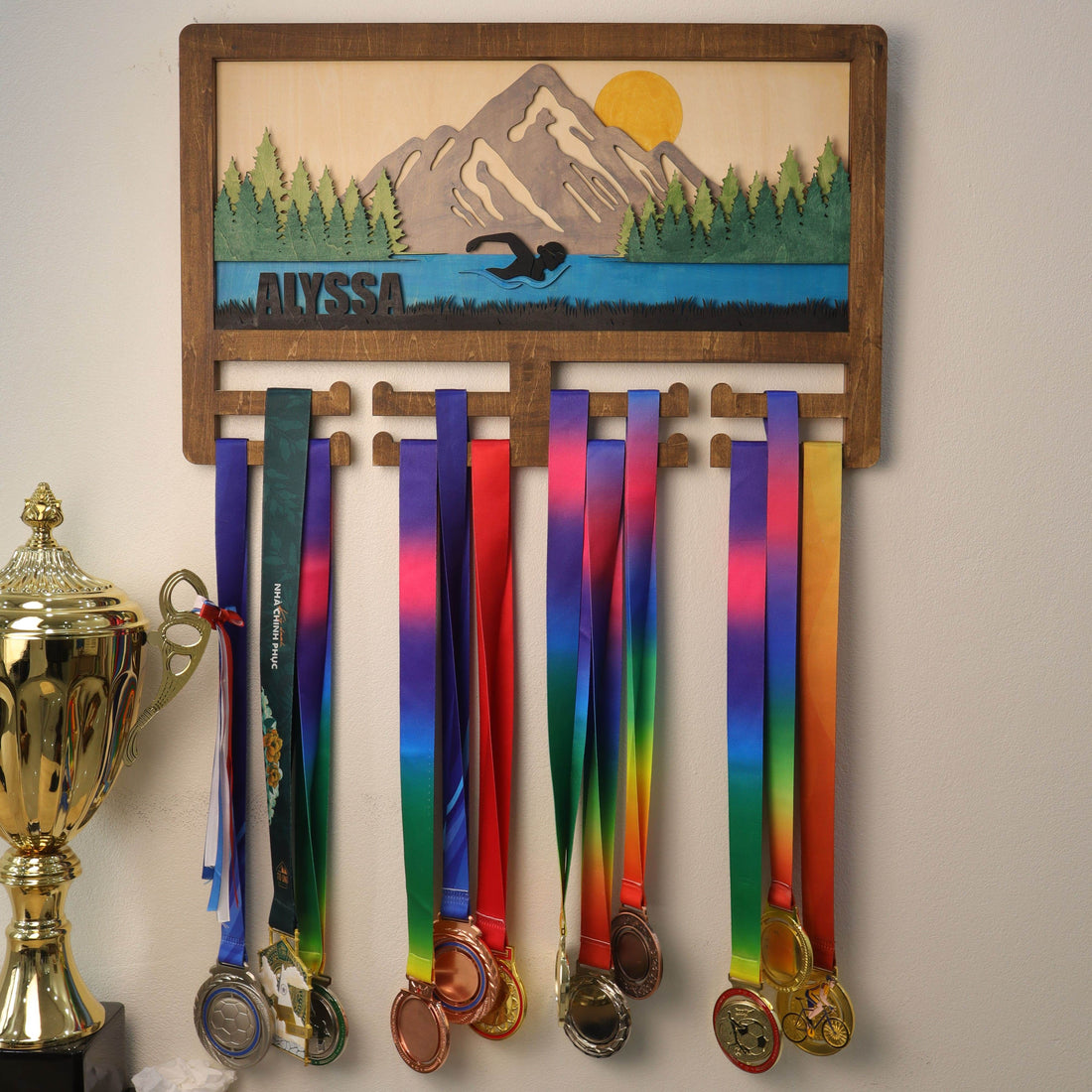 Personalized Swimming Medal Holder – Custom Medal Display Rack for Swimmers – Champion Hanger Gifts - Champion Hanger