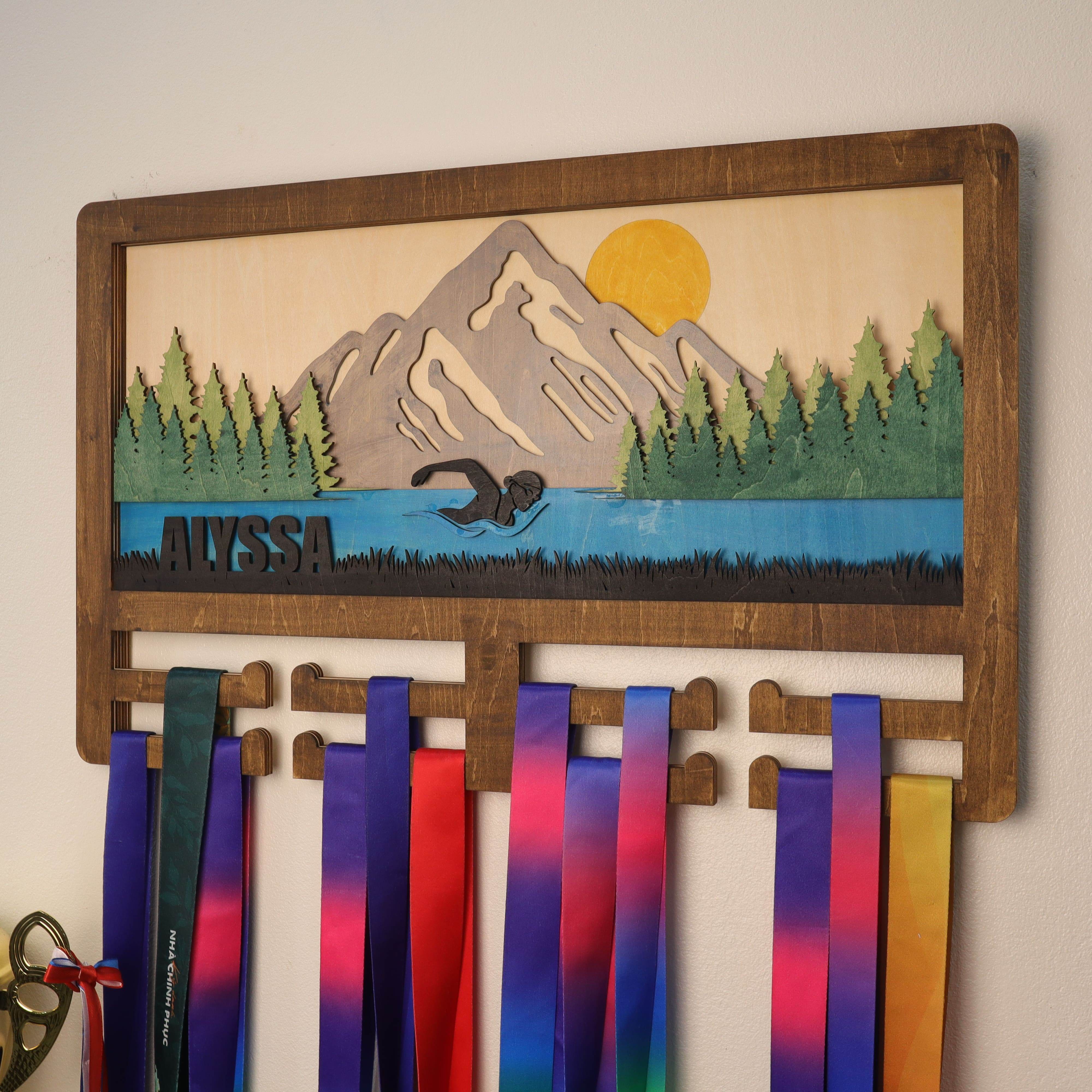 Personalized Swimming Medal Holder – Custom Medal Display Rack for Swimmers – Champion Hanger Gifts - Champion Hanger