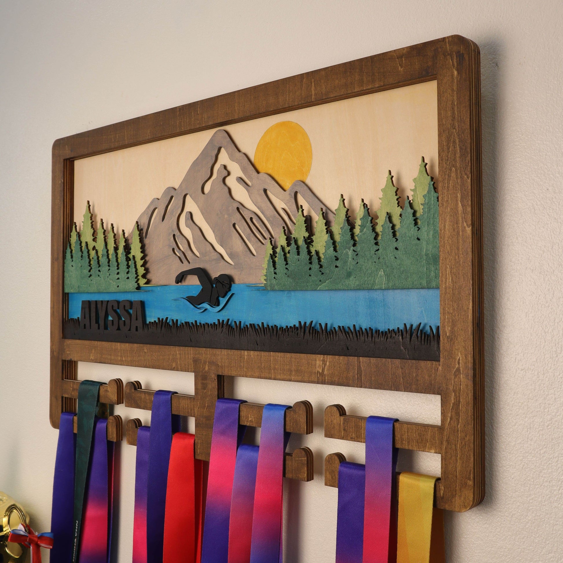 Personalized Swimming Medal Holder – Custom Medal Display Rack for Swimmers – Champion Hanger Gifts - Champion Hanger