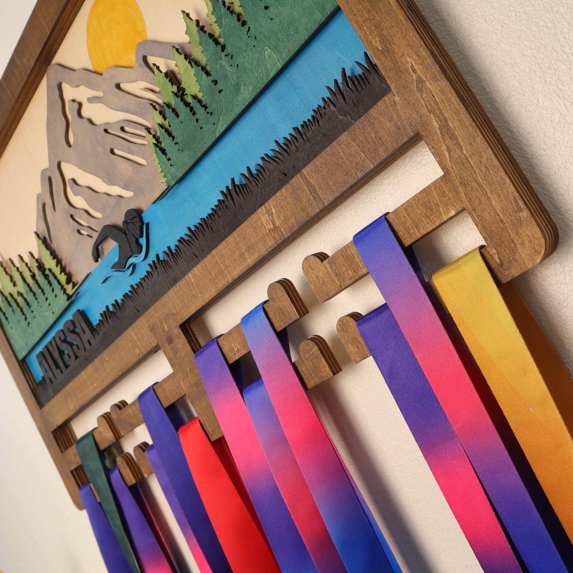 Personalized Swimming Medal Holder – Custom Medal Display Rack for Swimmers – Champion Hanger Gifts - Champion Hanger