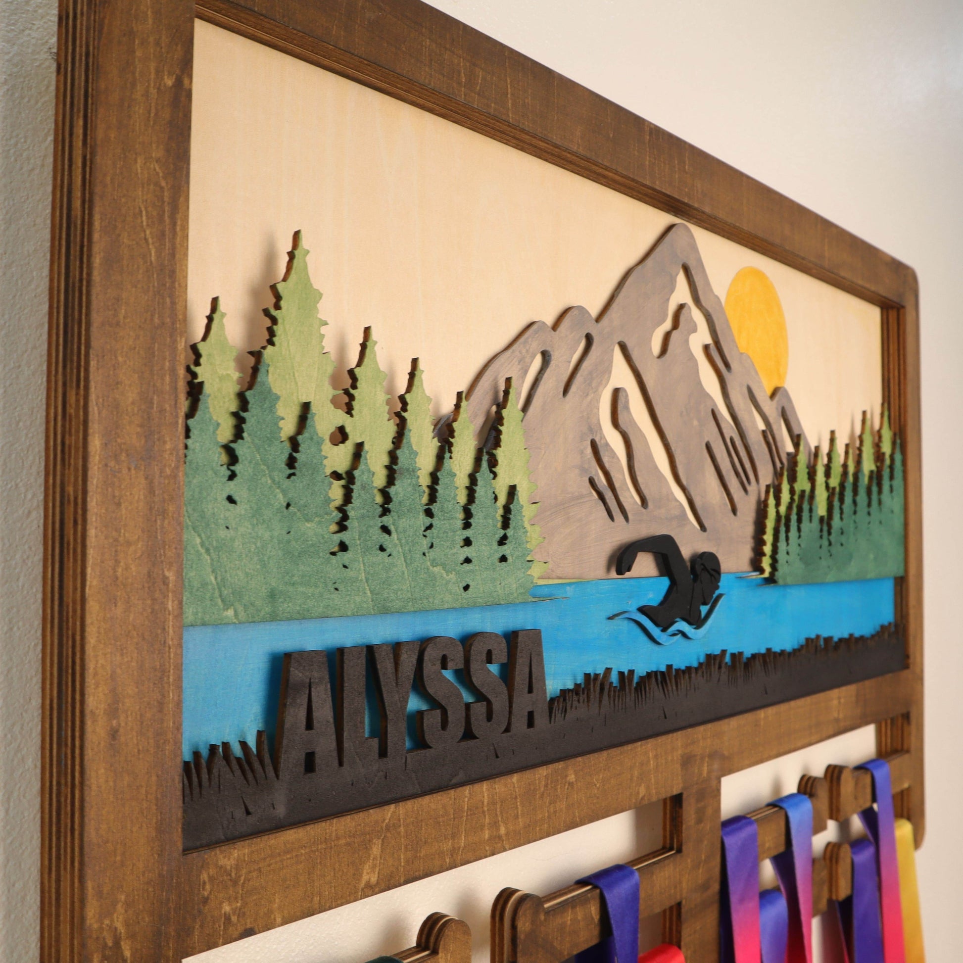 Personalized Swimming Medal Holder – Custom Medal Display Rack for Swimmers – Champion Hanger Gifts - Champion Hanger