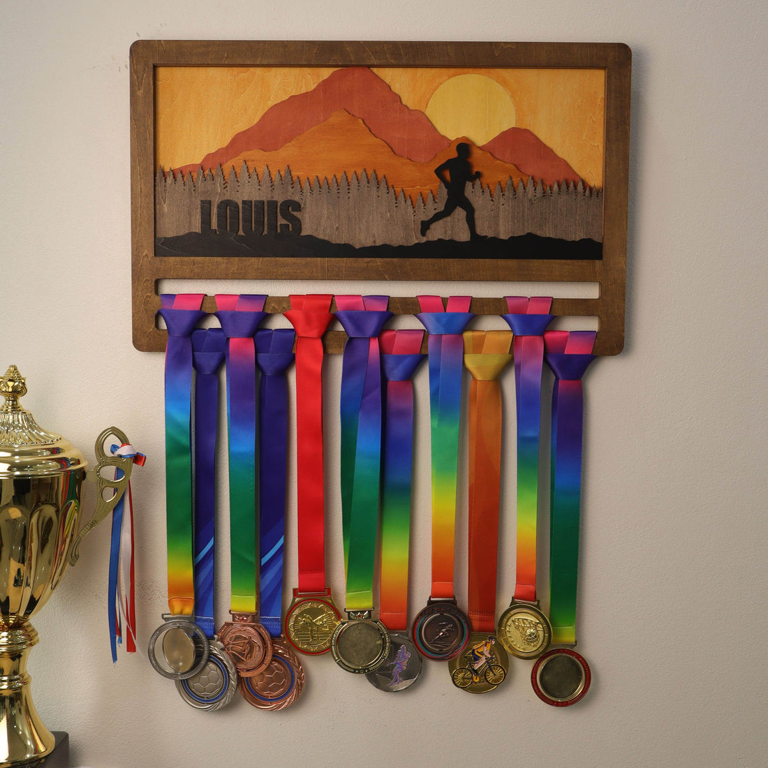 Personalized Medal Hanger – Personalized Mountain Running Display Holder – Champion Hanger Running Gifts - Champion Hanger