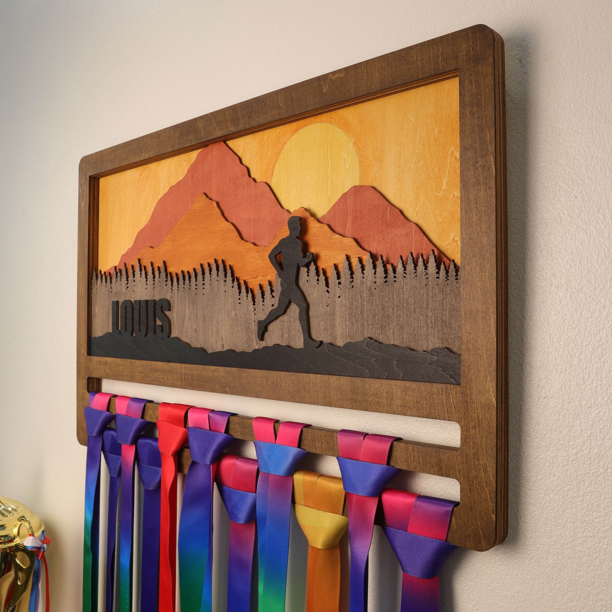 Personalized Medal Hanger – Personalized Mountain Running Display Holder – Champion Hanger Running Gifts - Champion Hanger