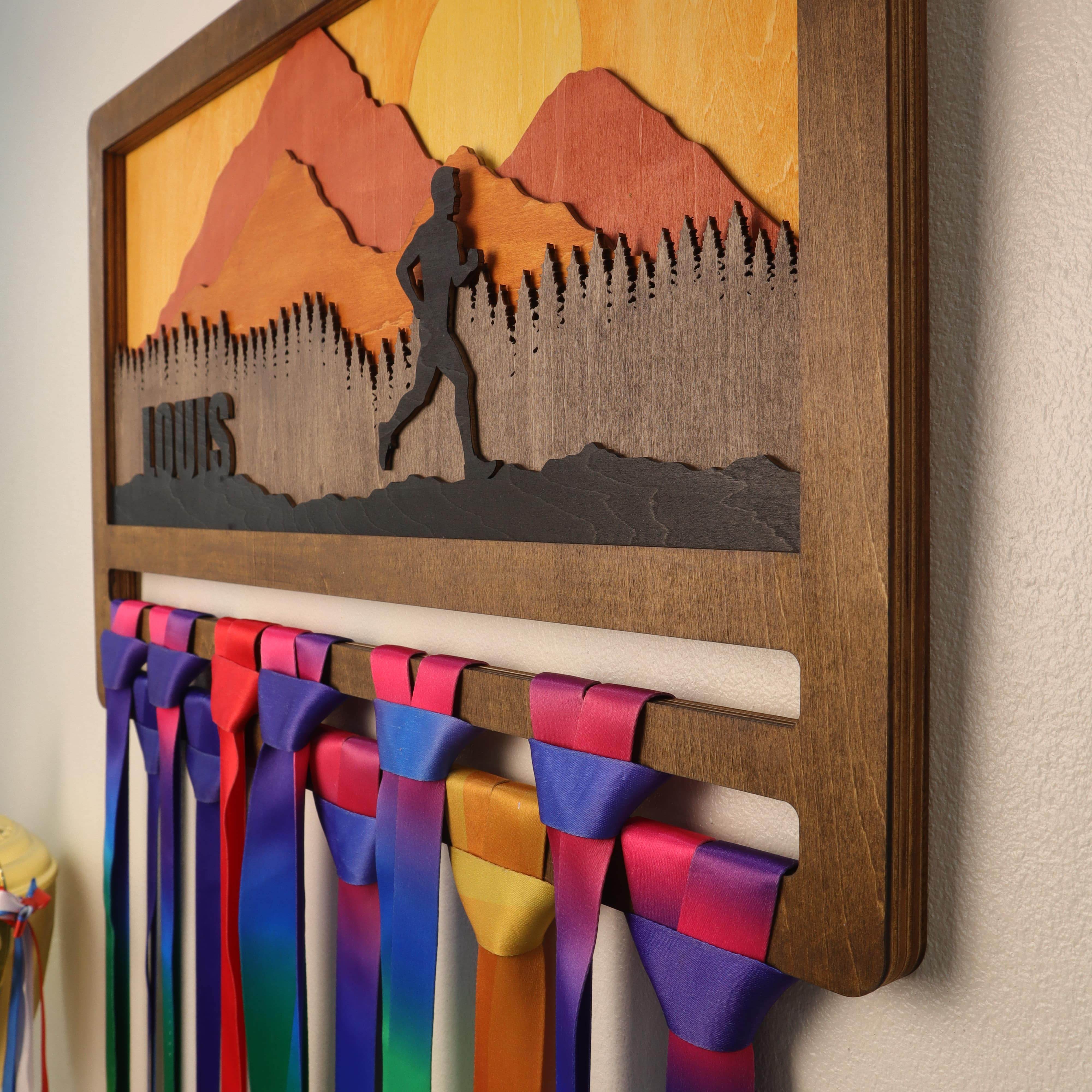 Personalized Medal Hanger – Personalized Mountain Running Display Holder – Champion Hanger Running Gifts - Champion Hanger
