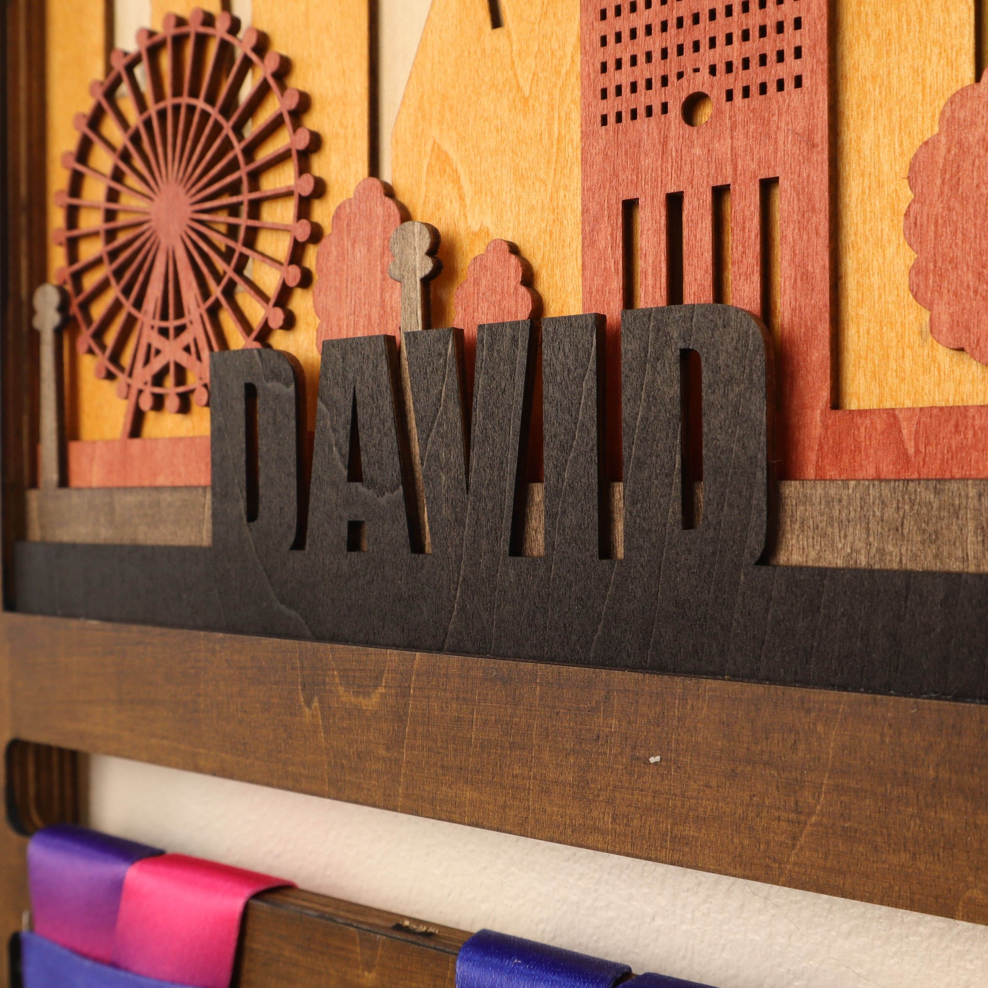 Custom Wooden Medal Hanger – Chicago Running Wall Display Rack for Running, Swimming, and Sports Awards - Champion Hanger