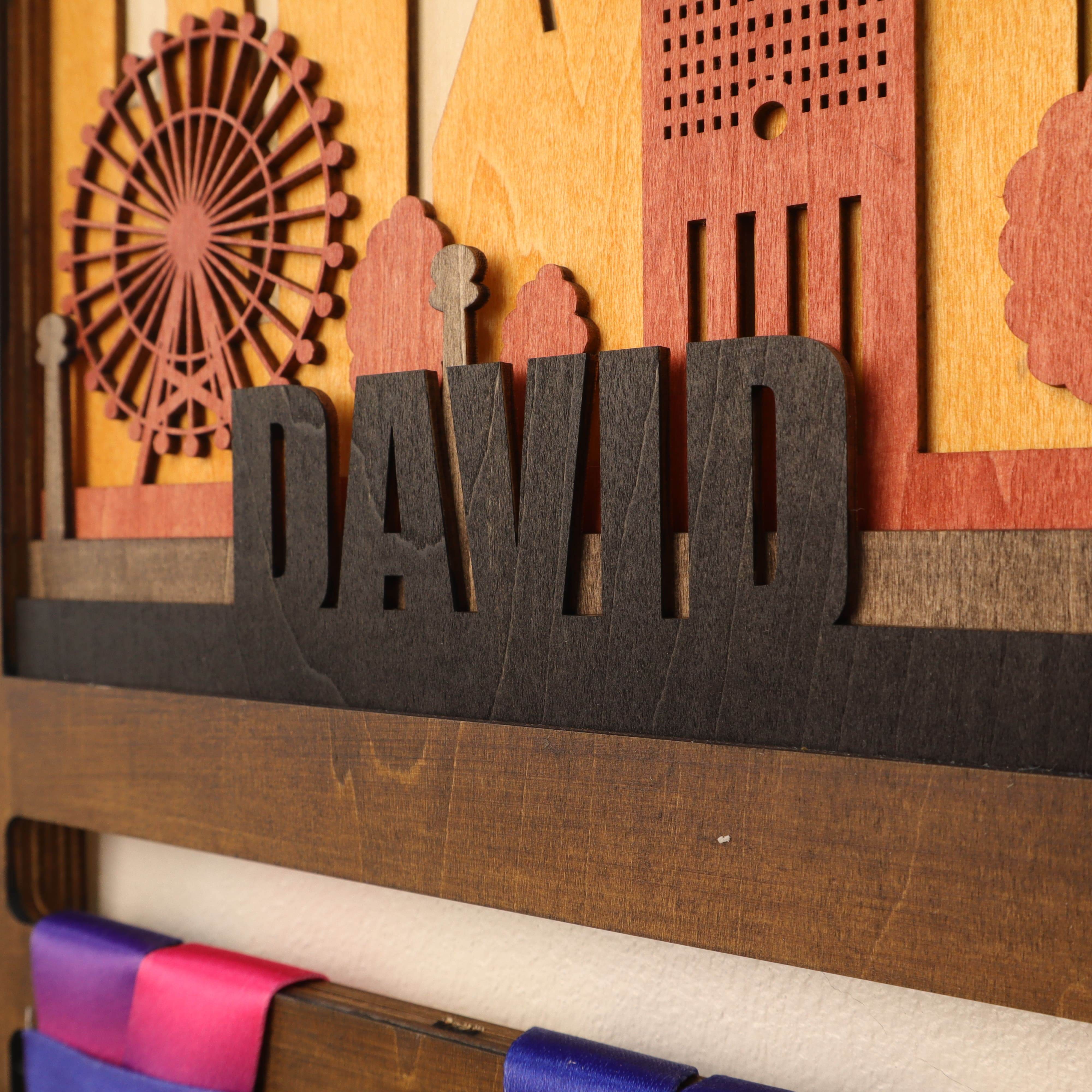 Custom Wooden Medal Hanger – Chicago Running Wall Display Rack for Running, Swimming, and Sports Awards - Champion Hanger