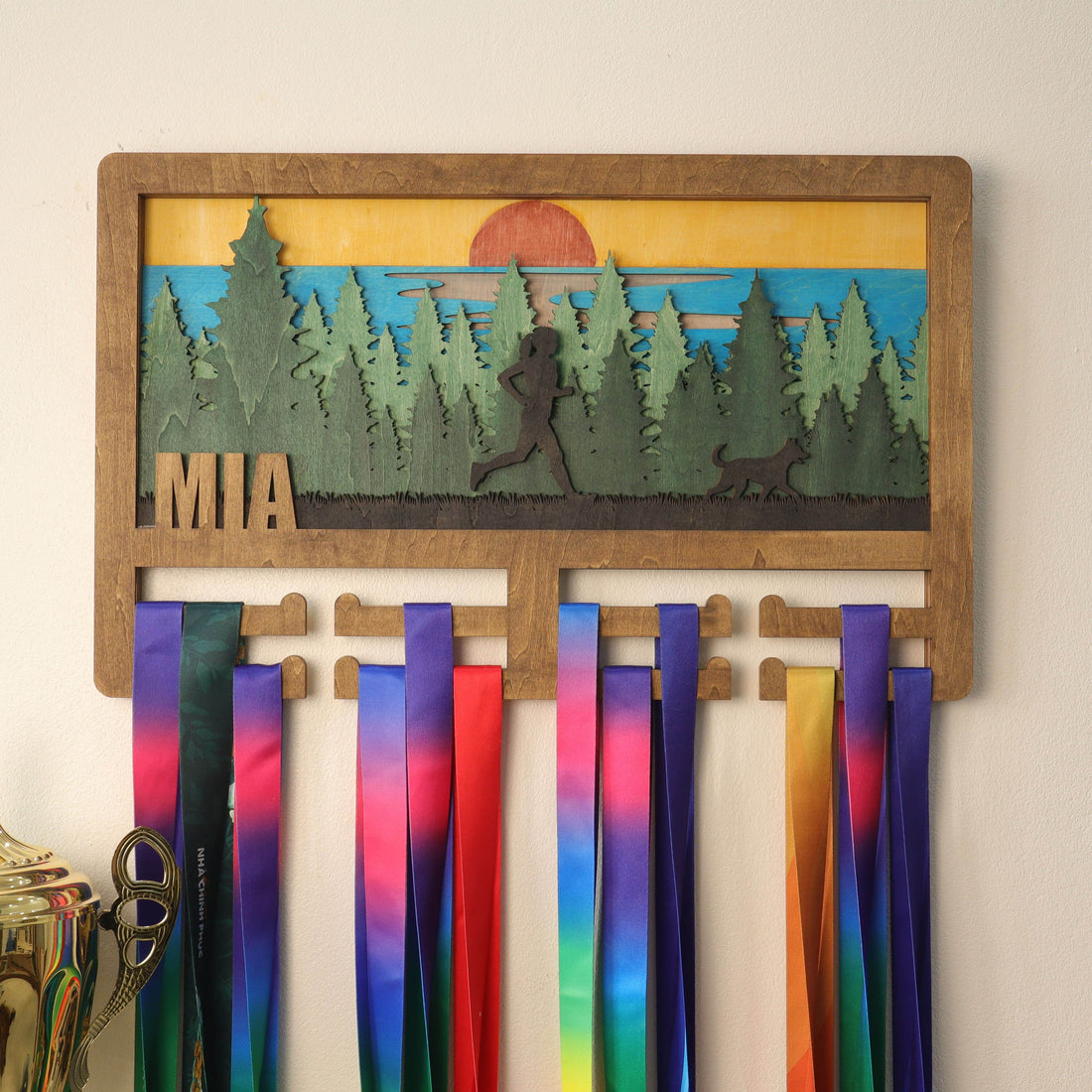 Personalized Wooden Medal Hanger for Running, Cycling & Hiking | Custom Name Medal Display Rack | Gift for Athletes - Champion Hanger