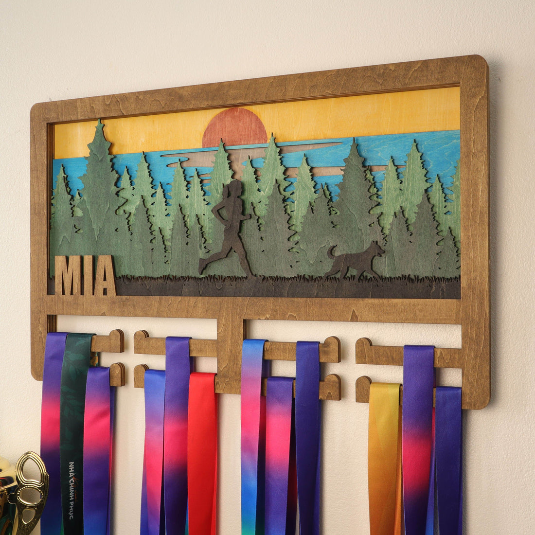 Personalized Wooden Medal Hanger for Running, Cycling & Hiking | Custom Name Medal Display Rack | Gift for Athletes - Champion Hanger